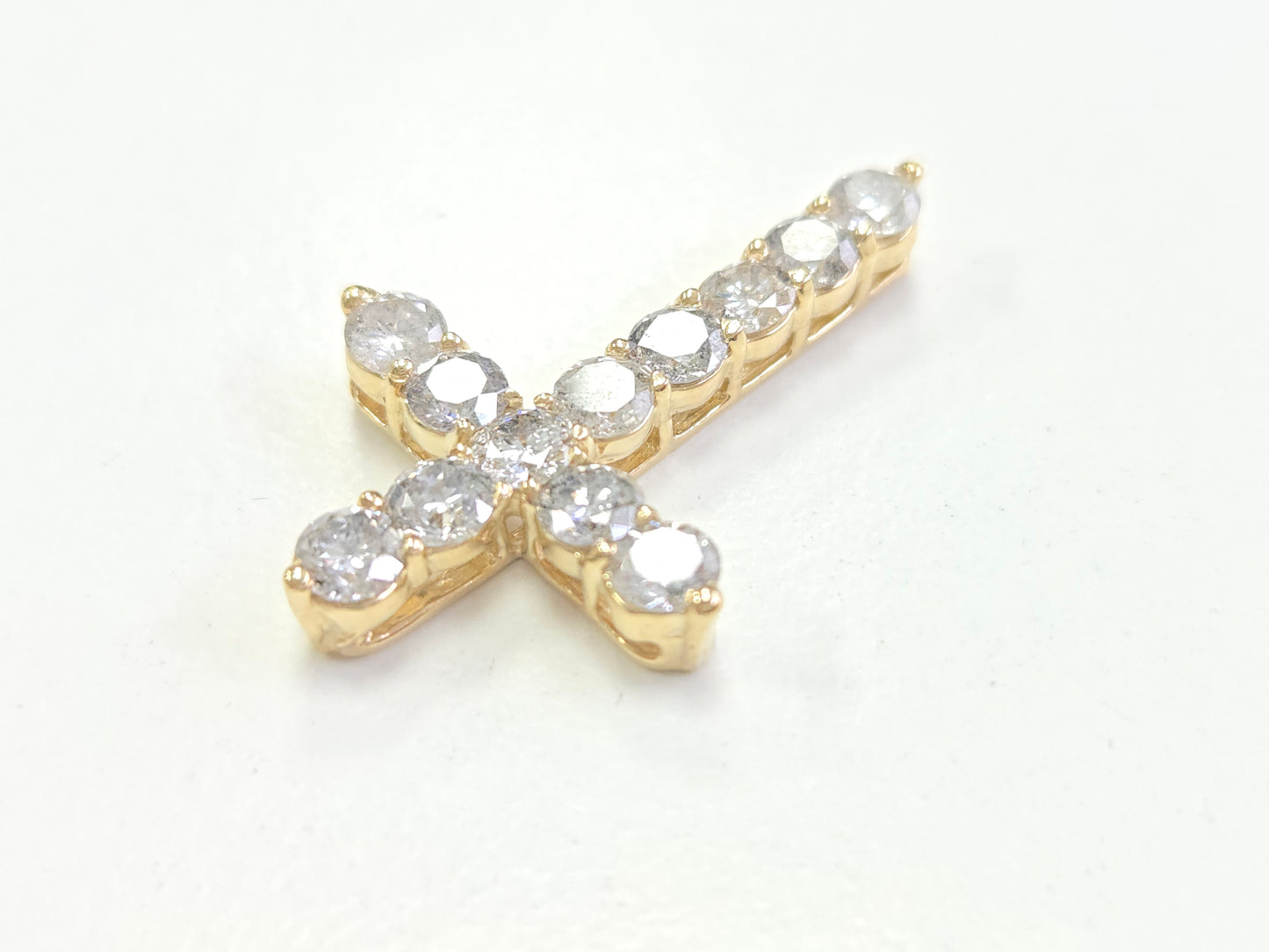 3.20 Carat Natural Diamond Cross Pendant 14 Karat Yellow Gold