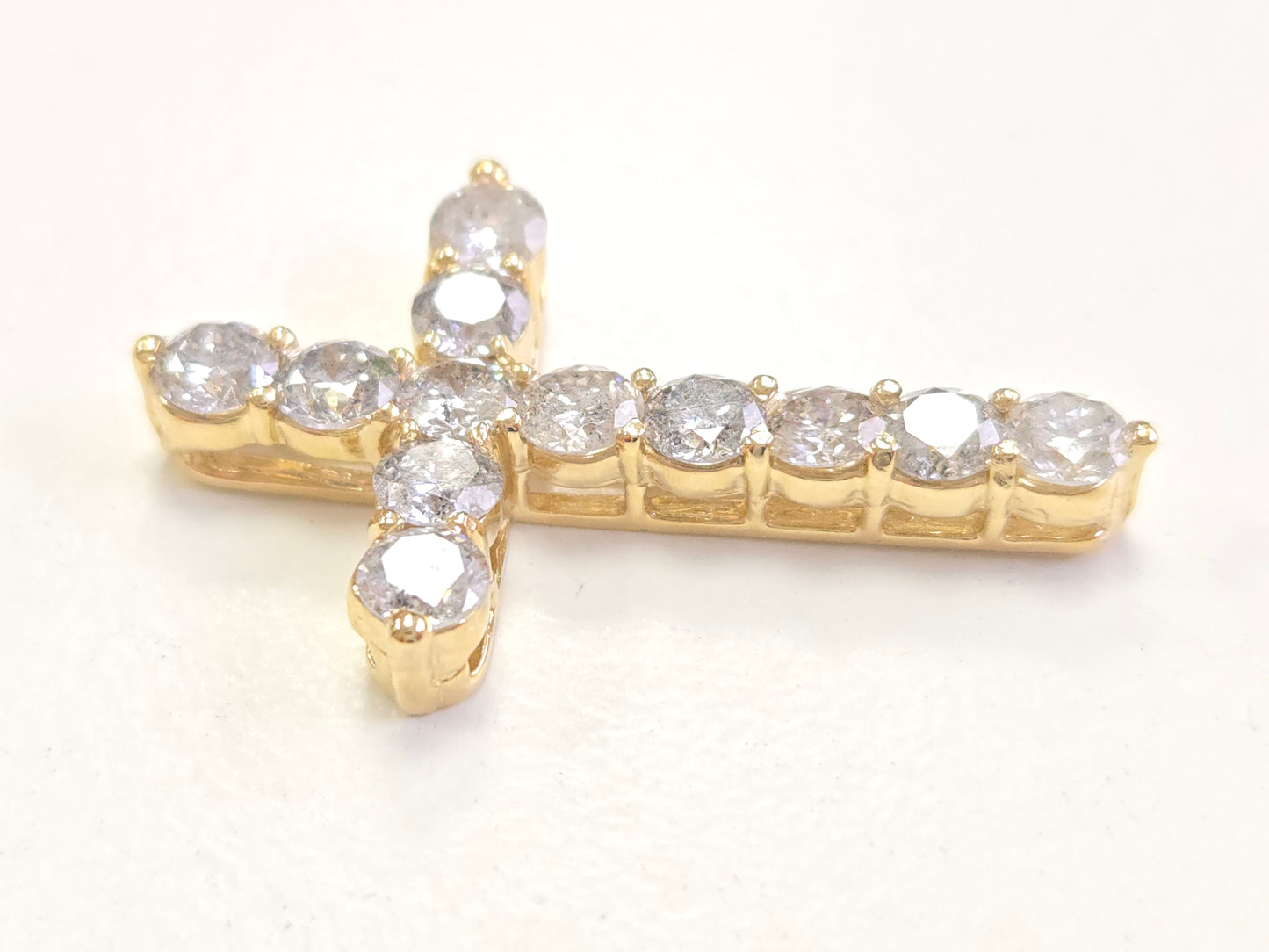 3.20 Carat Natural Diamond Cross Pendant 14 Karat Yellow Gold