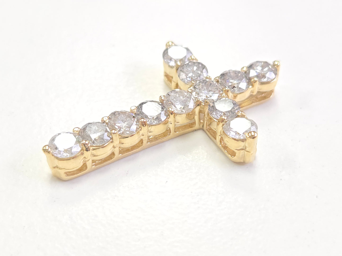 3.20 Carat Natural Diamond Cross Pendant 14 Karat Yellow Gold