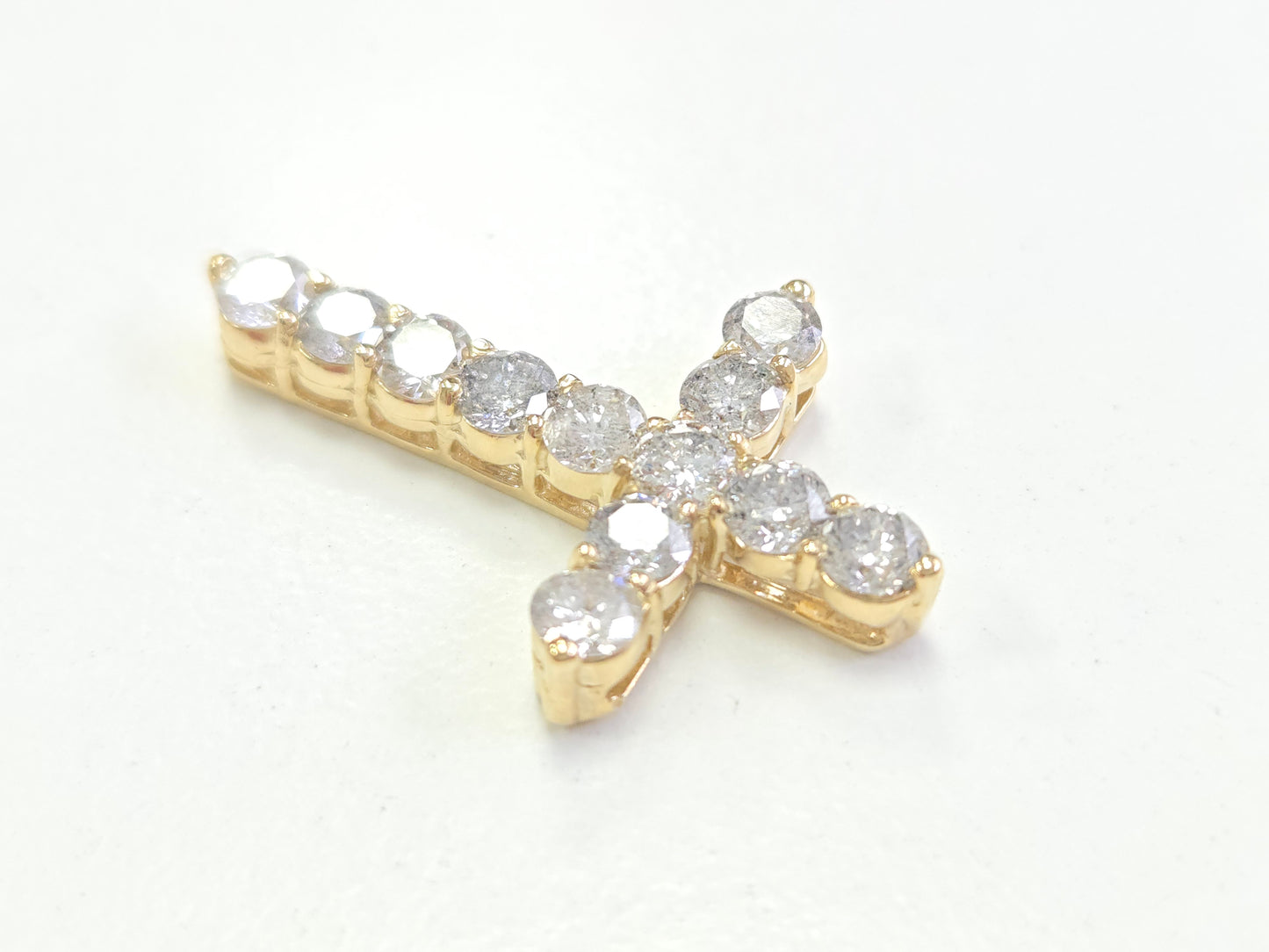 3.20 Carat Natural Diamond Cross Pendant 14 Karat Yellow Gold