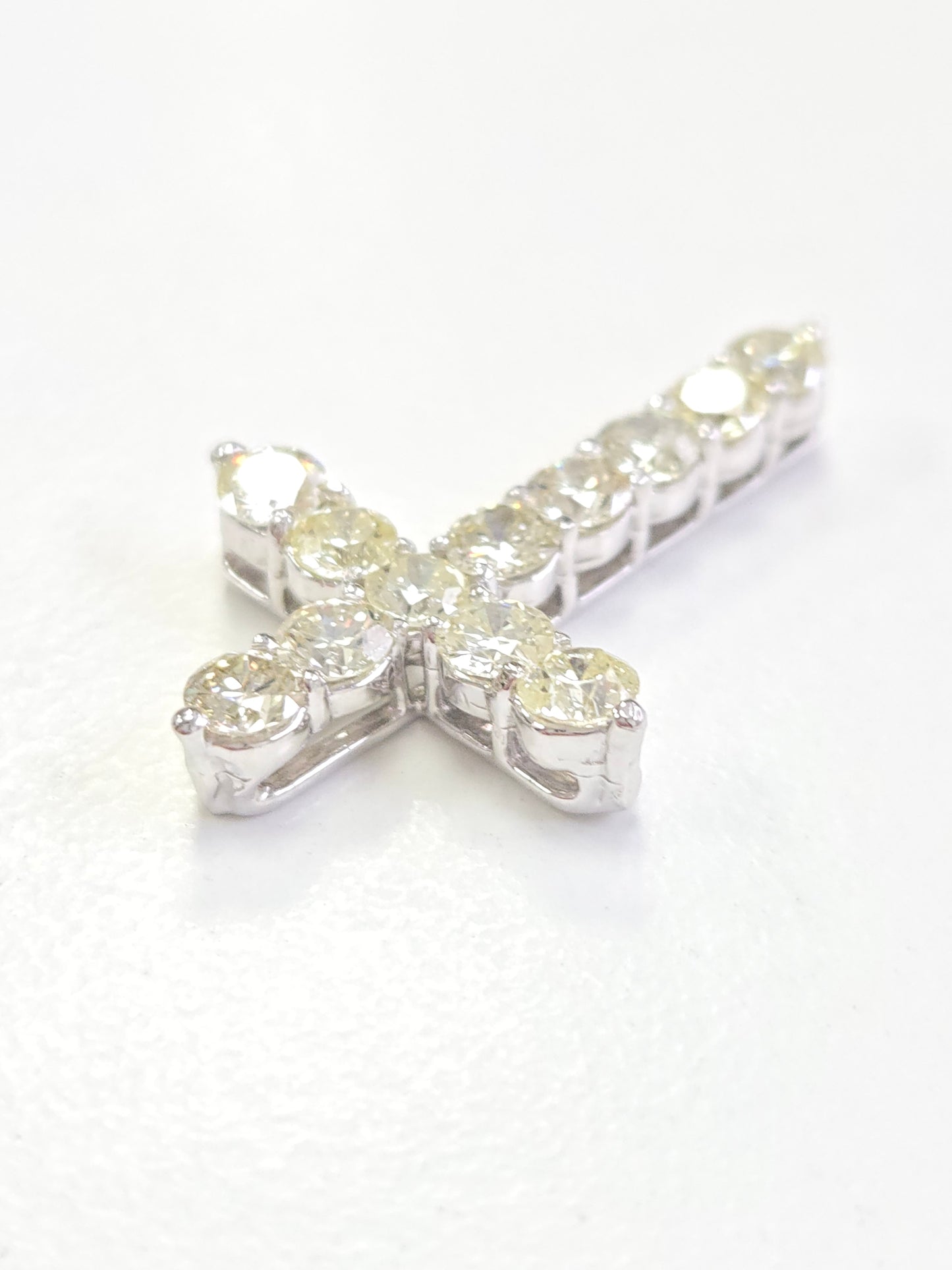 2.97 Carat Natural Diamond Cross Pendant 14 Karat White Gold