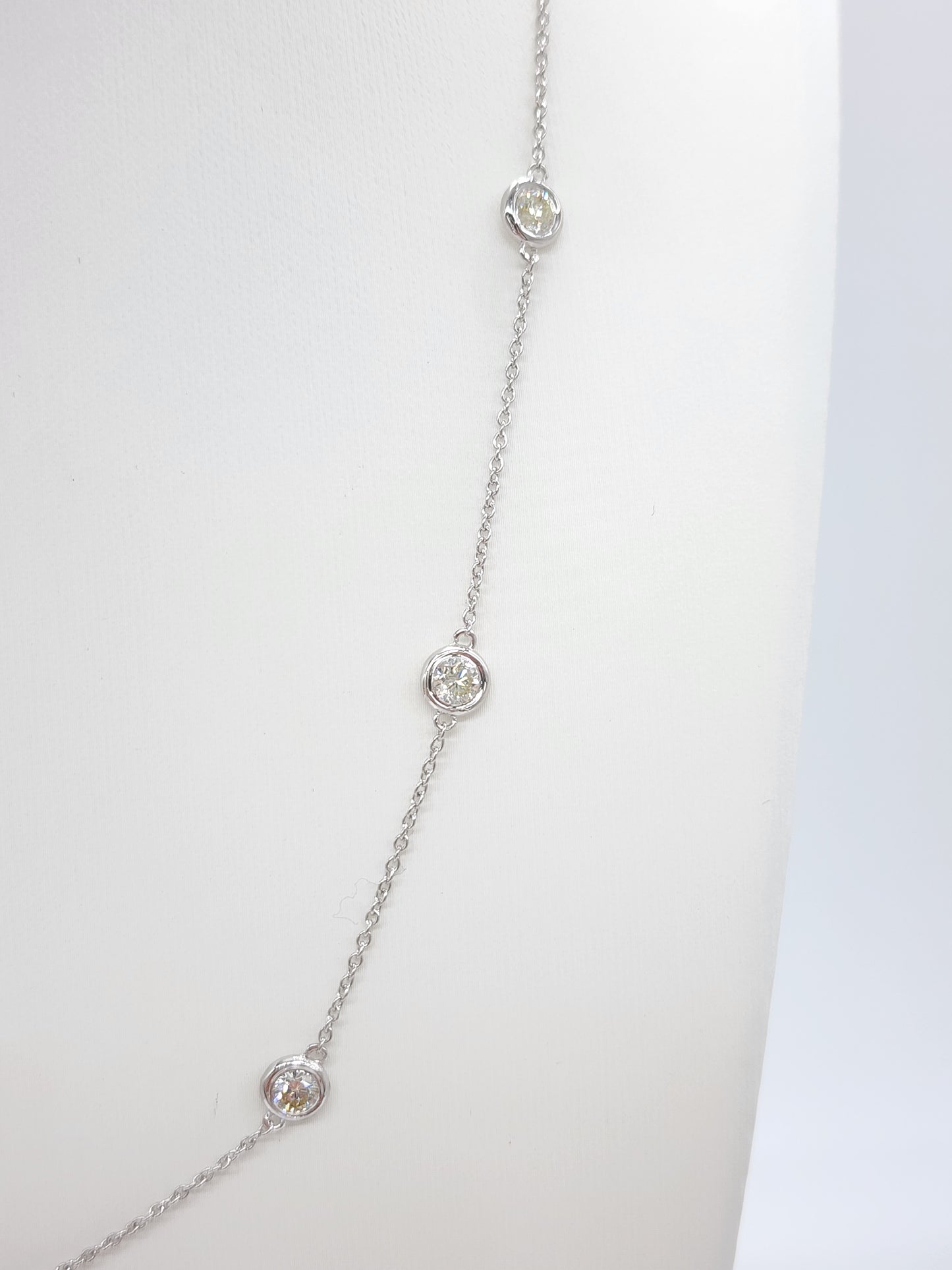 2.15 Carat Natural Diamond By The Yard Necklace 14 Karat White Gold 18''