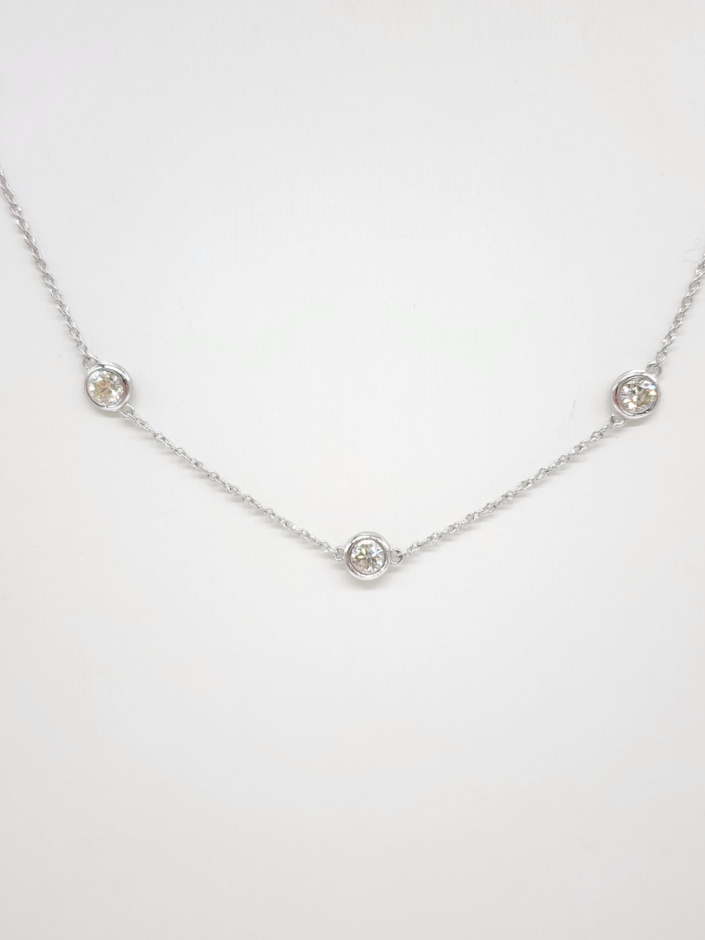 2.15 Carat Natural Diamond By The Yard Necklace 14 Karat White Gold 18''