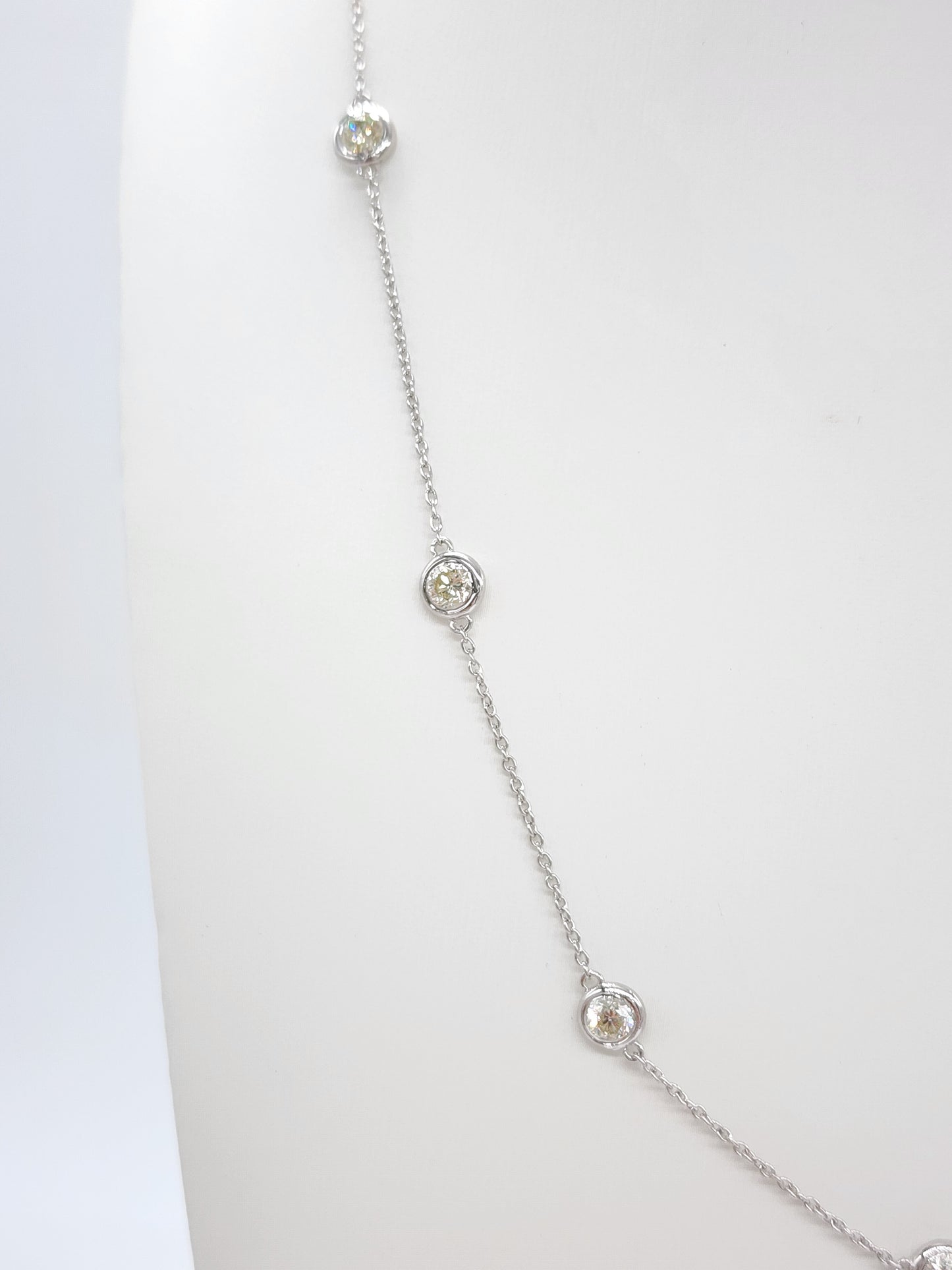 2.15 Carat Natural Diamond By The Yard Necklace 14 Karat White Gold 18''