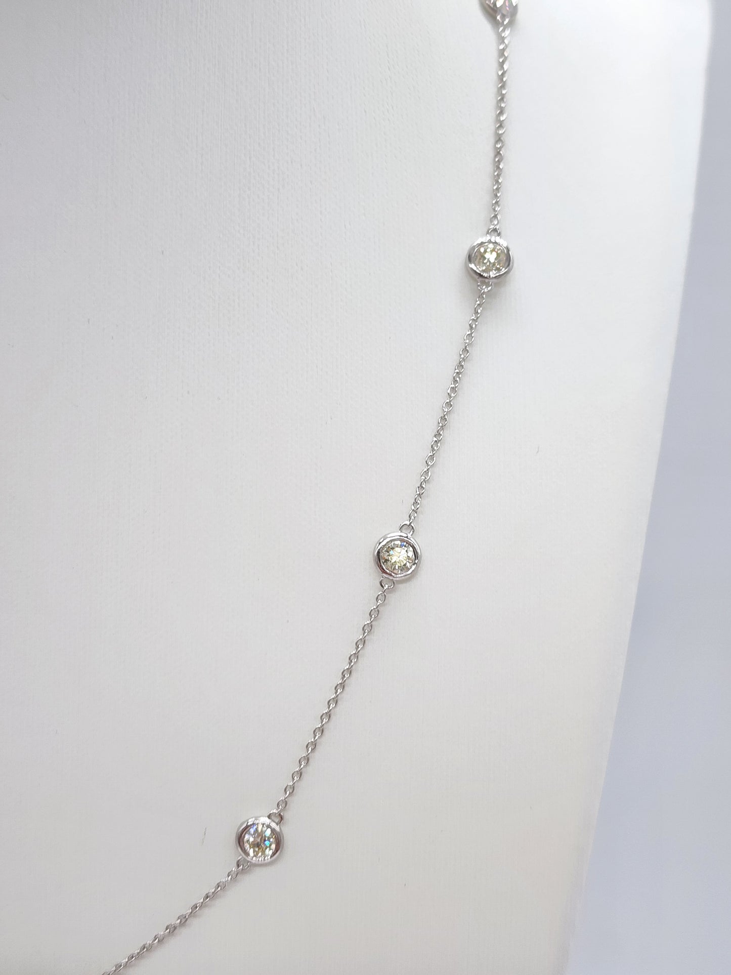 1.84 Carat Natural Diamond By The Yard Necklace 14 Karat White Gold 16''