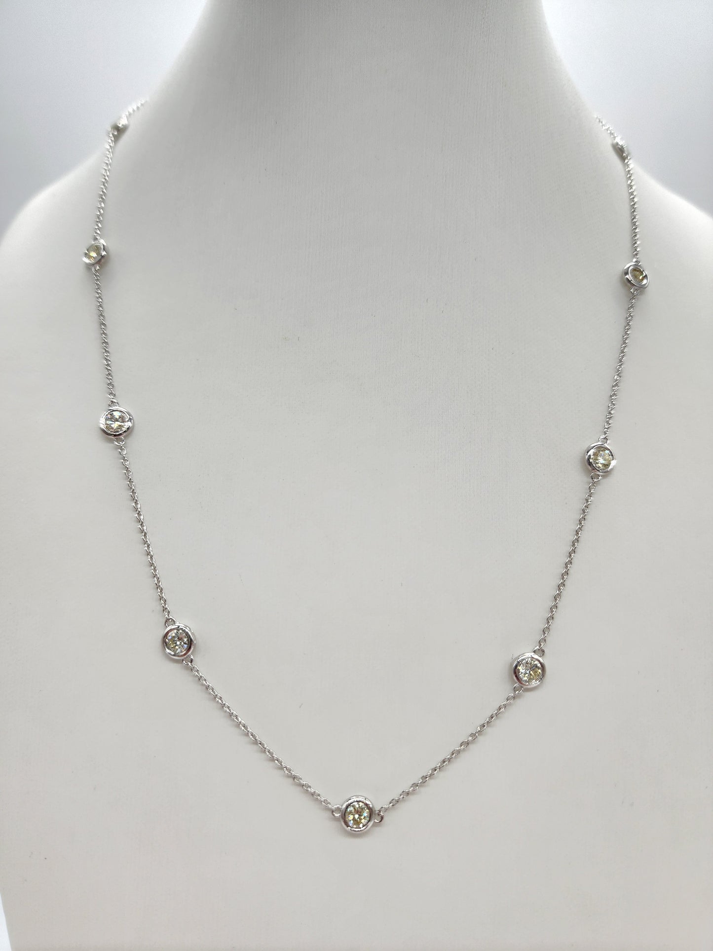 1.84 Carat Natural Diamond By The Yard Necklace 14 Karat White Gold 16''