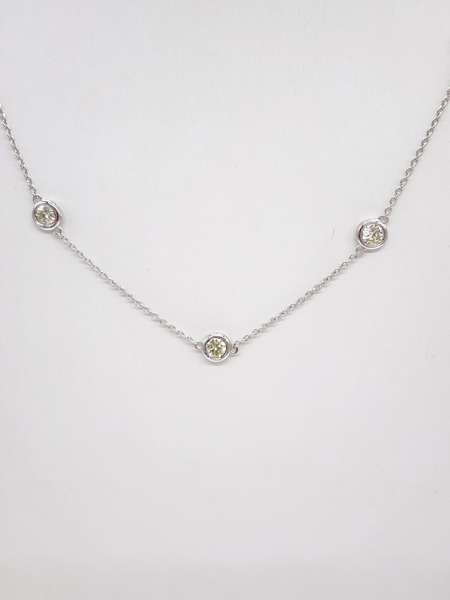 1.84 Carat Natural Diamond By The Yard Necklace 14 Karat White Gold 16''