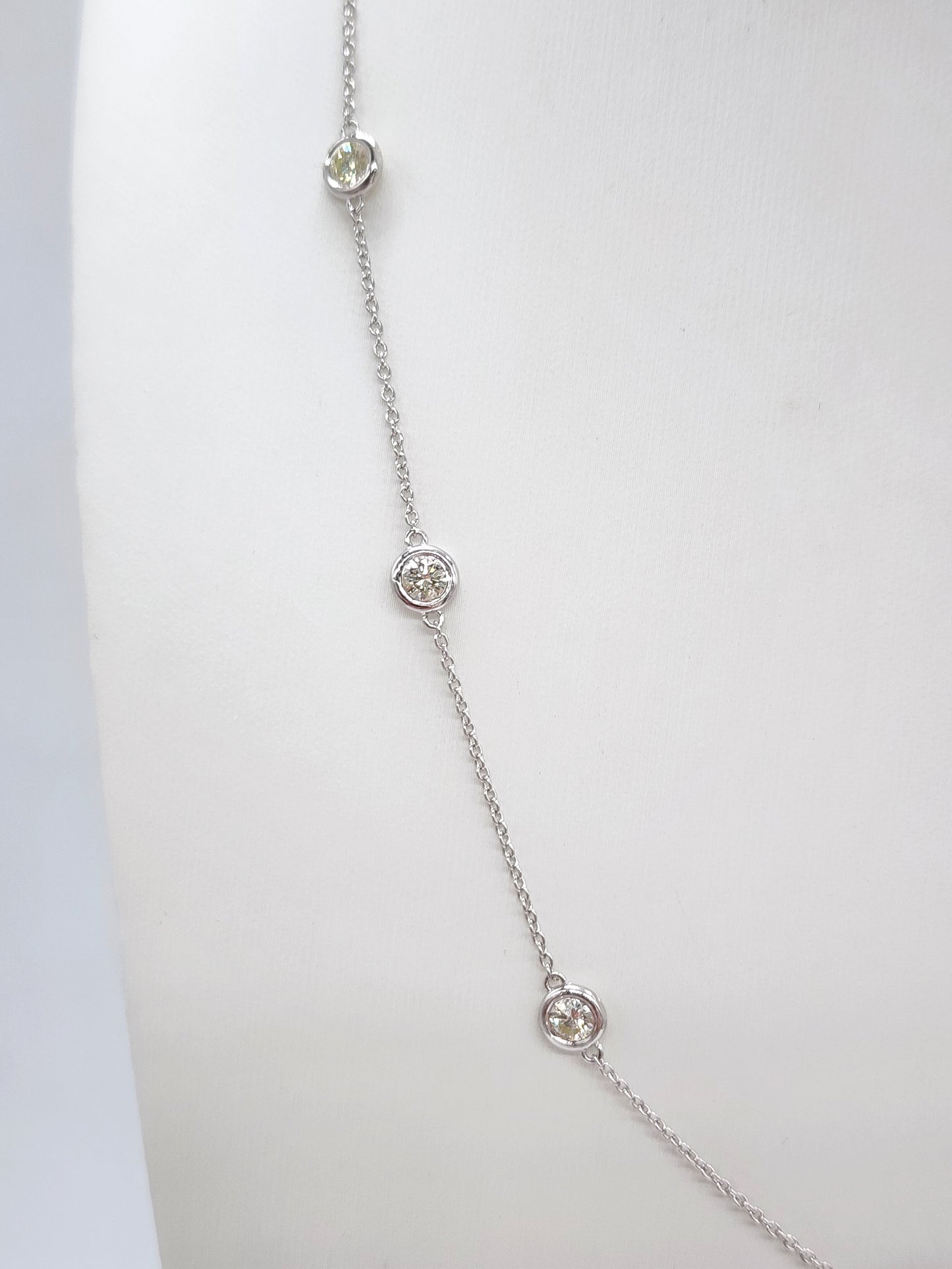 1.84 Carat Natural Diamond By The Yard Necklace 14 Karat White Gold 16''