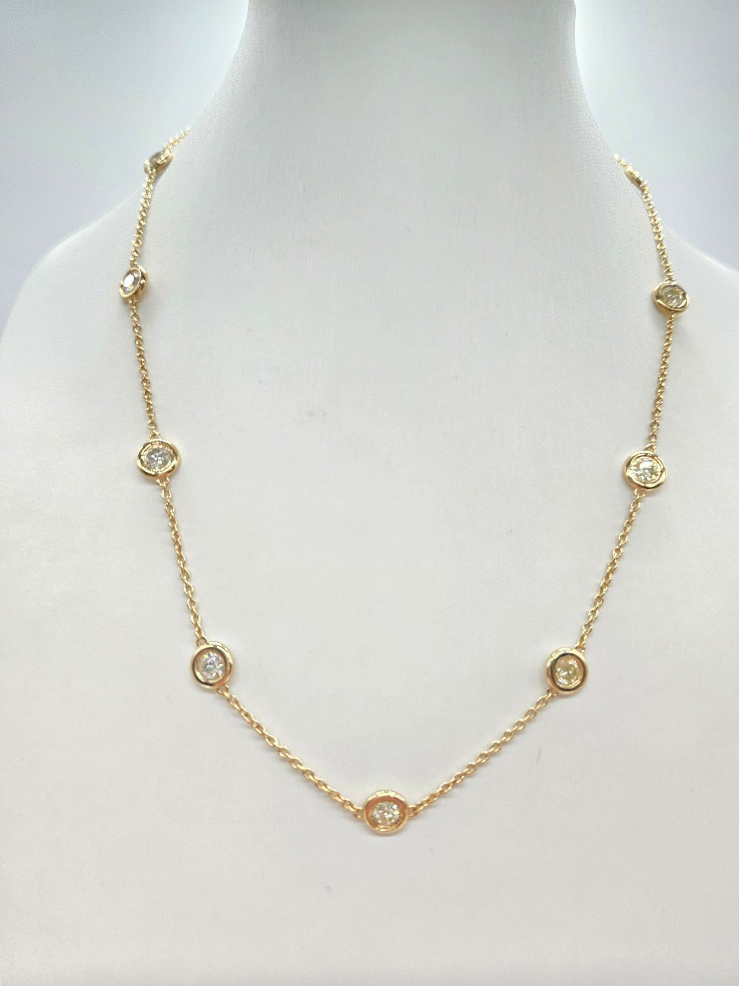 2.64 Carat Natural Diamond By The Yard Necklace 14 Karat Yellow Gold 16''