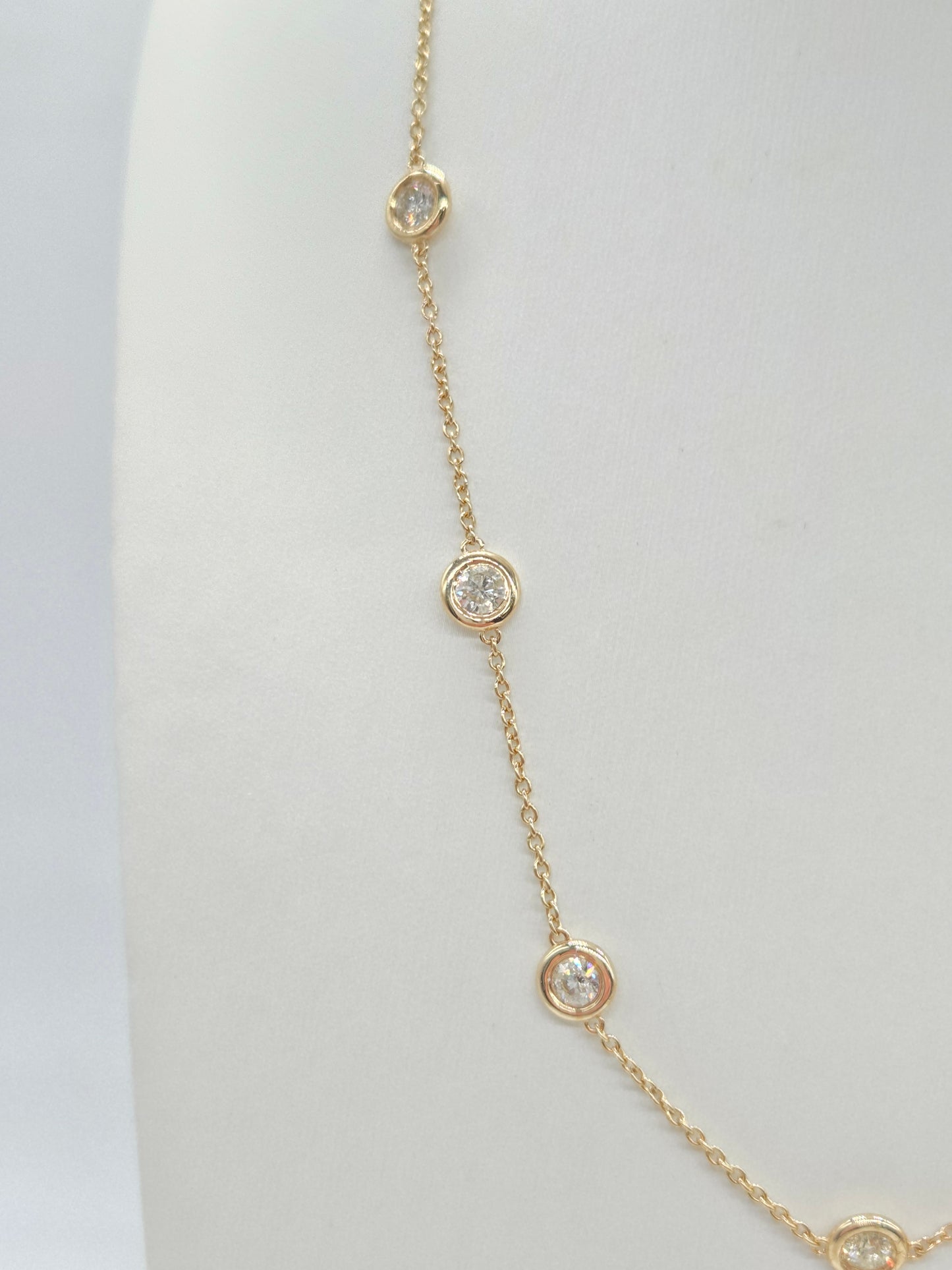 2.64 Carat Natural Diamond By The Yard Necklace 14 Karat Yellow Gold 16''