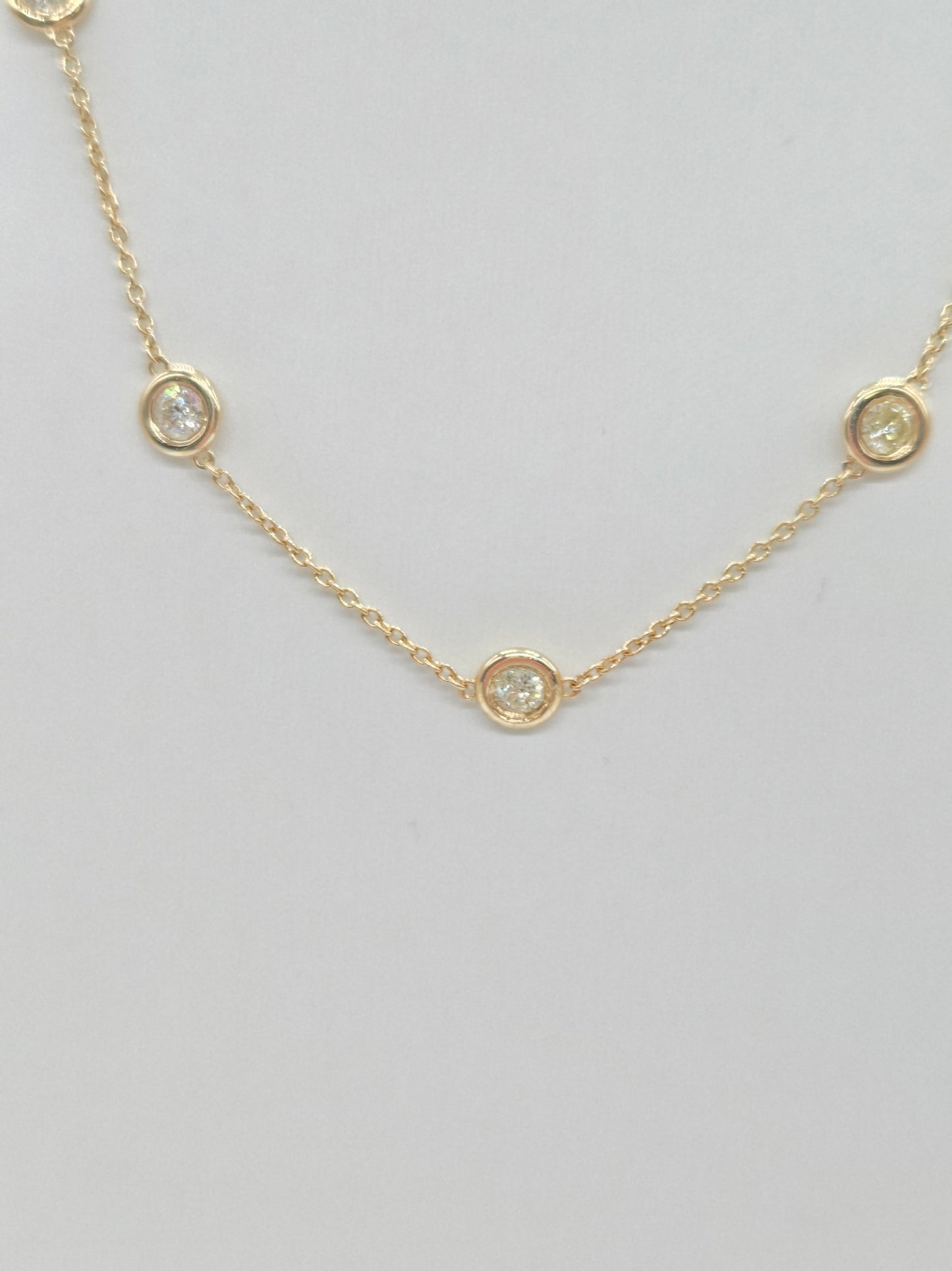 2.64 Carat Natural Diamond By The Yard Necklace 14 Karat Yellow Gold 16''