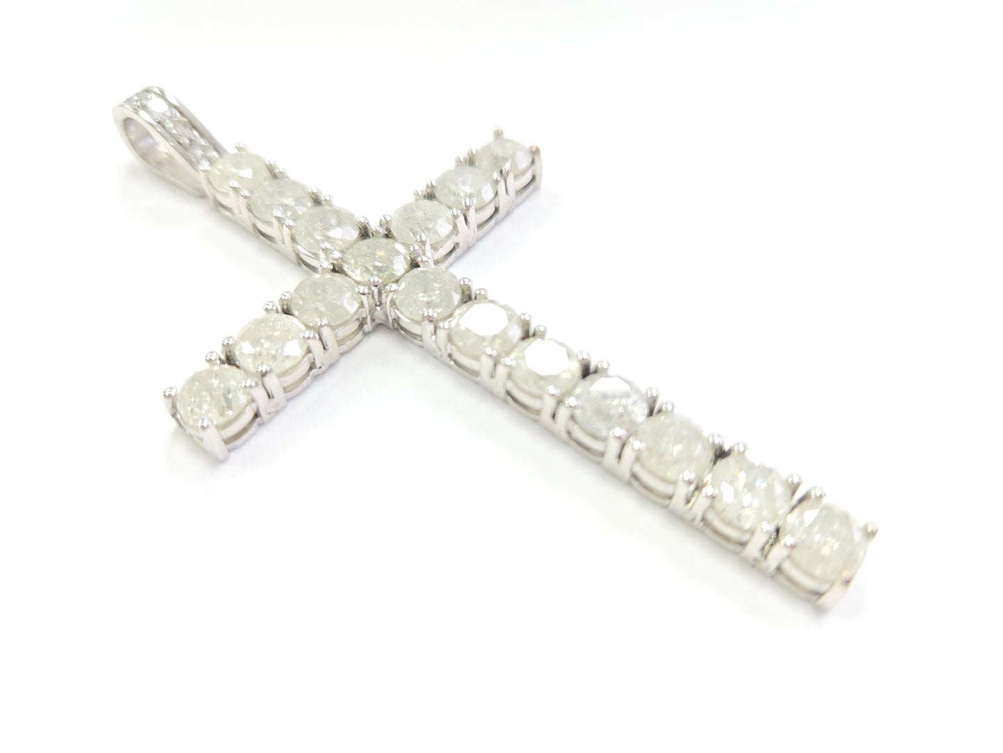 18.42 Carat Natural Diamond LARGE Cross Pendant 14 Karat White Gold