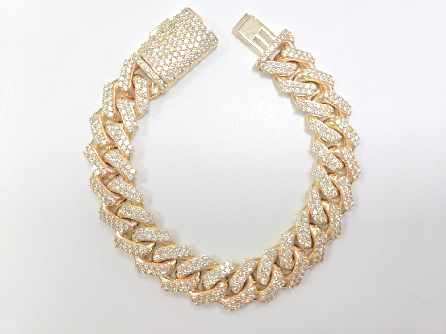 15.02 Carat Natural Diamond Cuban Bracelet Solid 14 Karat Yellow Gold