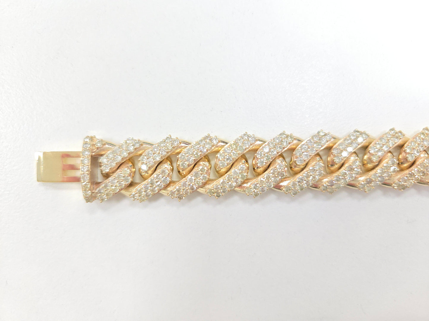 15.02 Carat Natural Diamond Cuban Bracelet Solid 14 Karat Yellow Gold