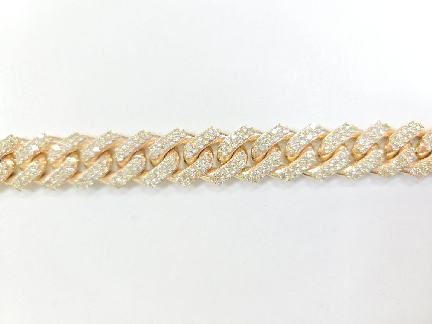 15.02 Carat Natural Diamond Cuban Bracelet Solid 14 Karat Yellow Gold