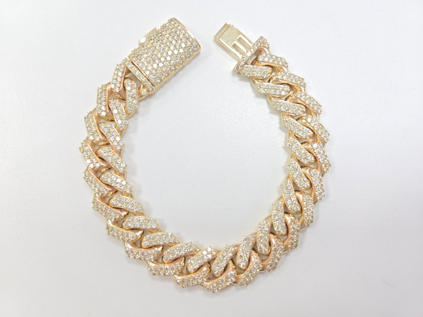 15.02 Carat Natural Diamond Cuban Bracelet Solid 14 Karat Yellow Gold
