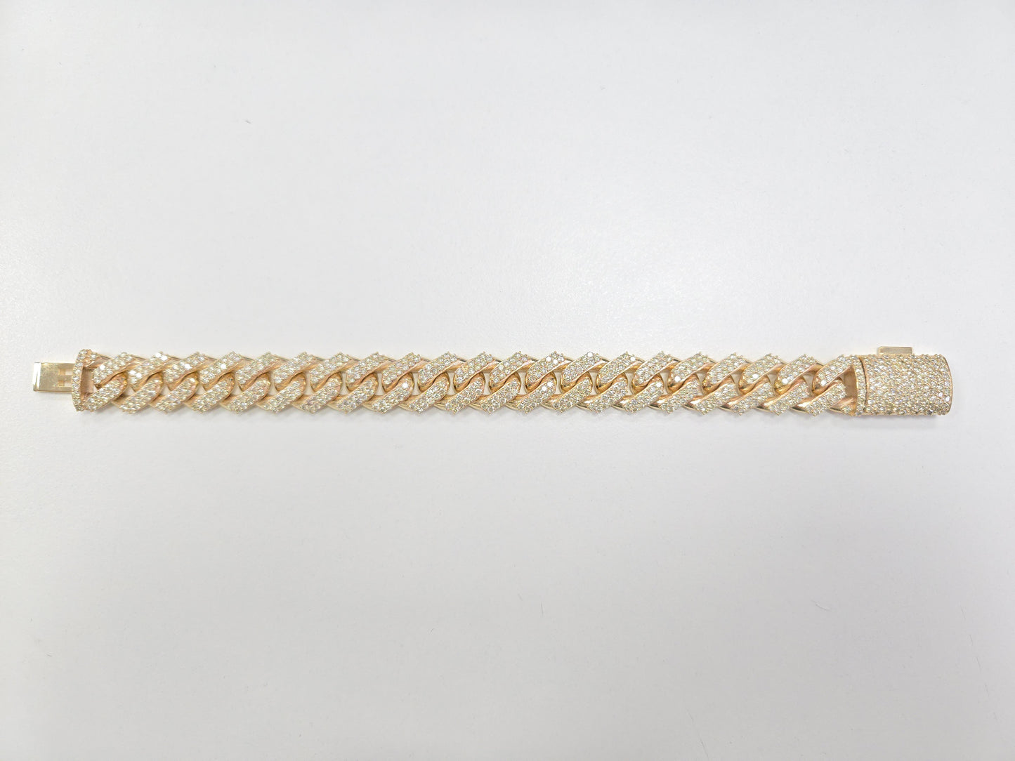 15.02 Carat Natural Diamond Cuban Bracelet Solid 14 Karat Yellow Gold