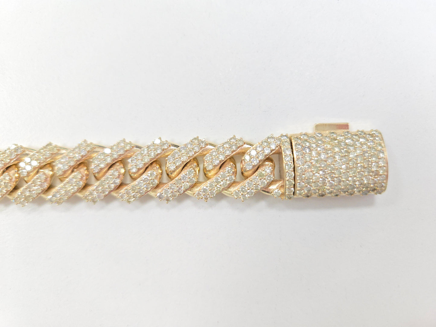 15.02 Carat Natural Diamond Cuban Bracelet Solid 14 Karat Yellow Gold