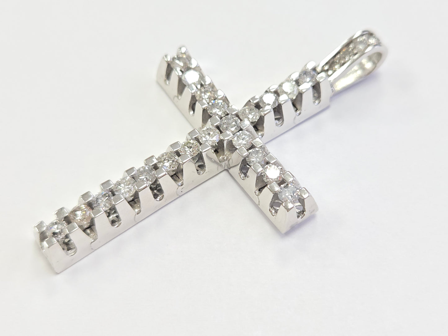 5.50 Carat Natural Diamond Cross Pendant 14 Karat White Gold