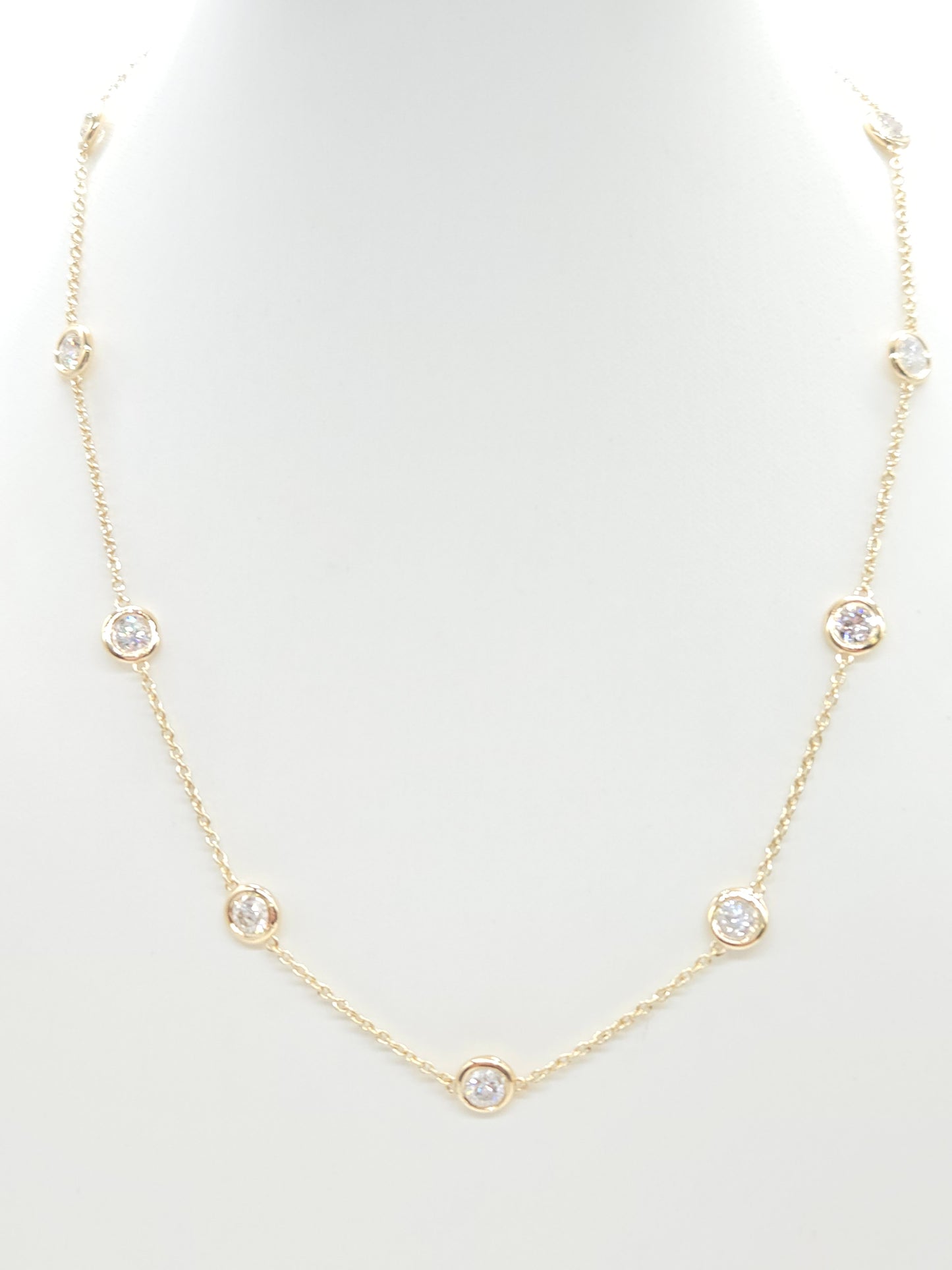 3.85 Carat Natural Diamond By The Yard Necklace 14 Karat Yellow Gold 16''