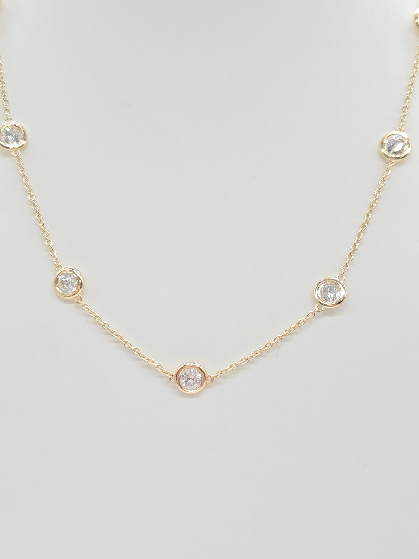 3.85 Carat Natural Diamond By The Yard Necklace 14 Karat Yellow Gold 16''