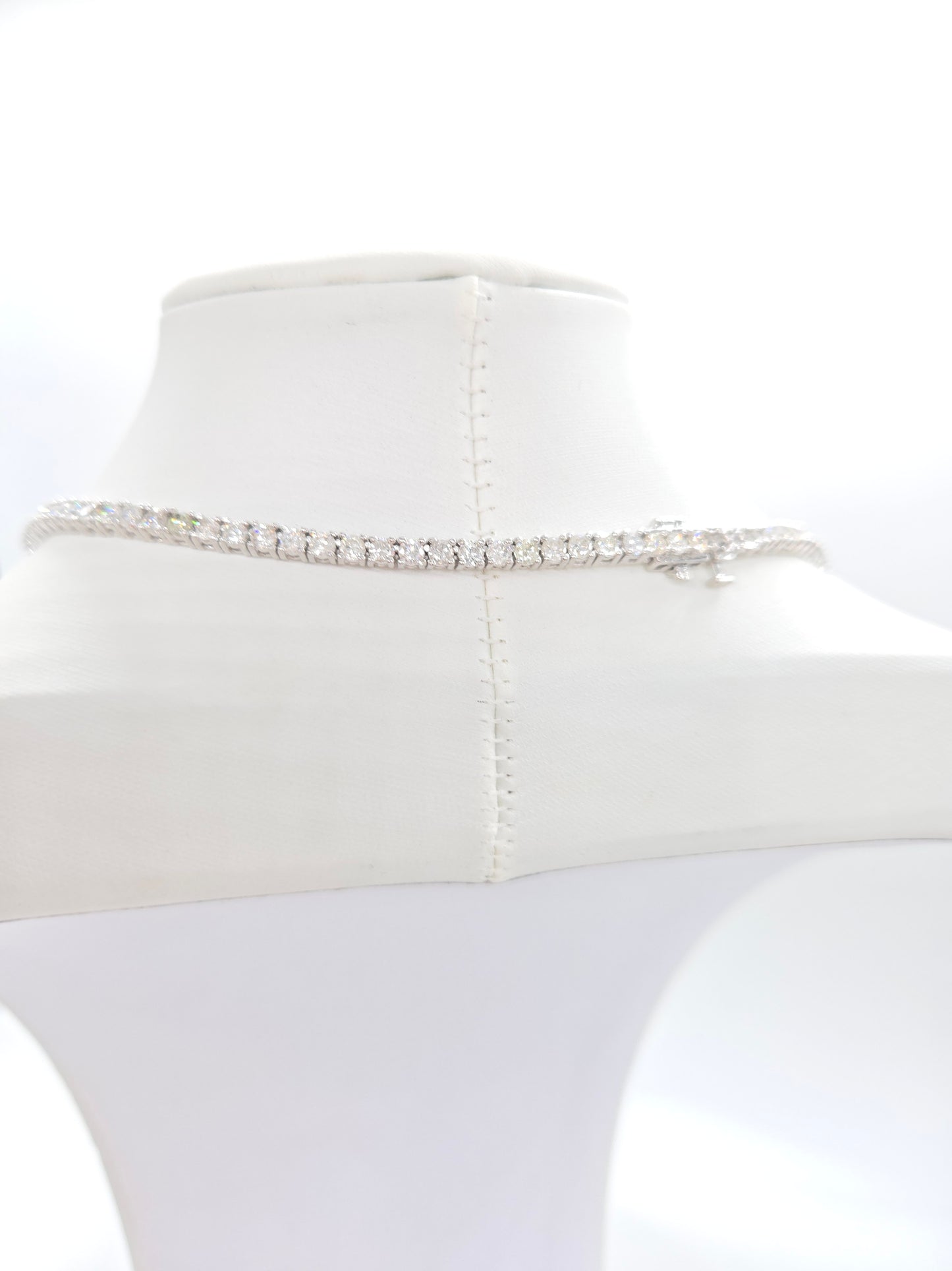 15.15 Carat Natural Round Brilliant Cut Diamond Tennis Necklace 14 Karat White Gold 22''