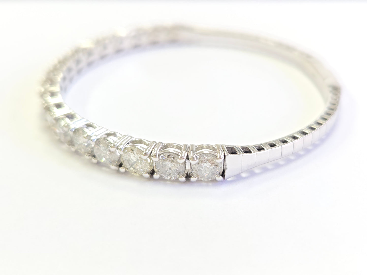 7.10 Carat Natural Diamond Flexible Bangle White Gold 14 Karat