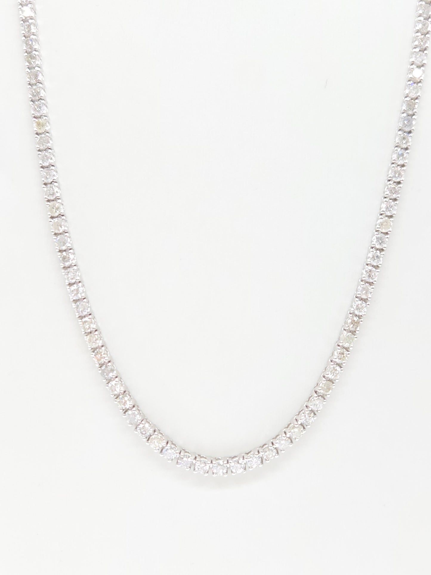 16.40 Carat Natural Round Brilliant Cut Diamond Tennis Necklace 14 Karat White Gold 22''