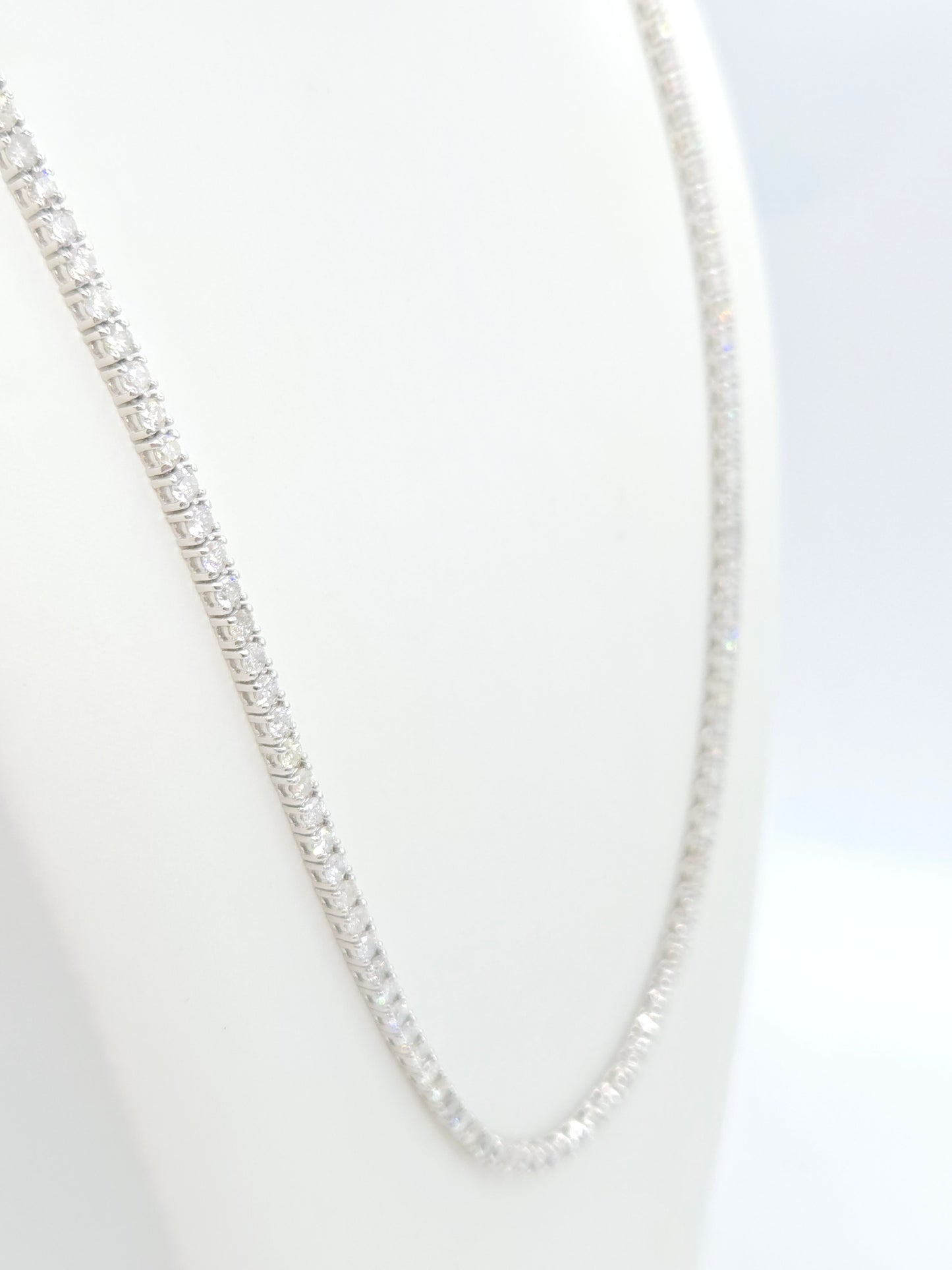 16.40 Carat Natural Round Brilliant Cut Diamond Tennis Necklace 14 Karat White Gold 22''