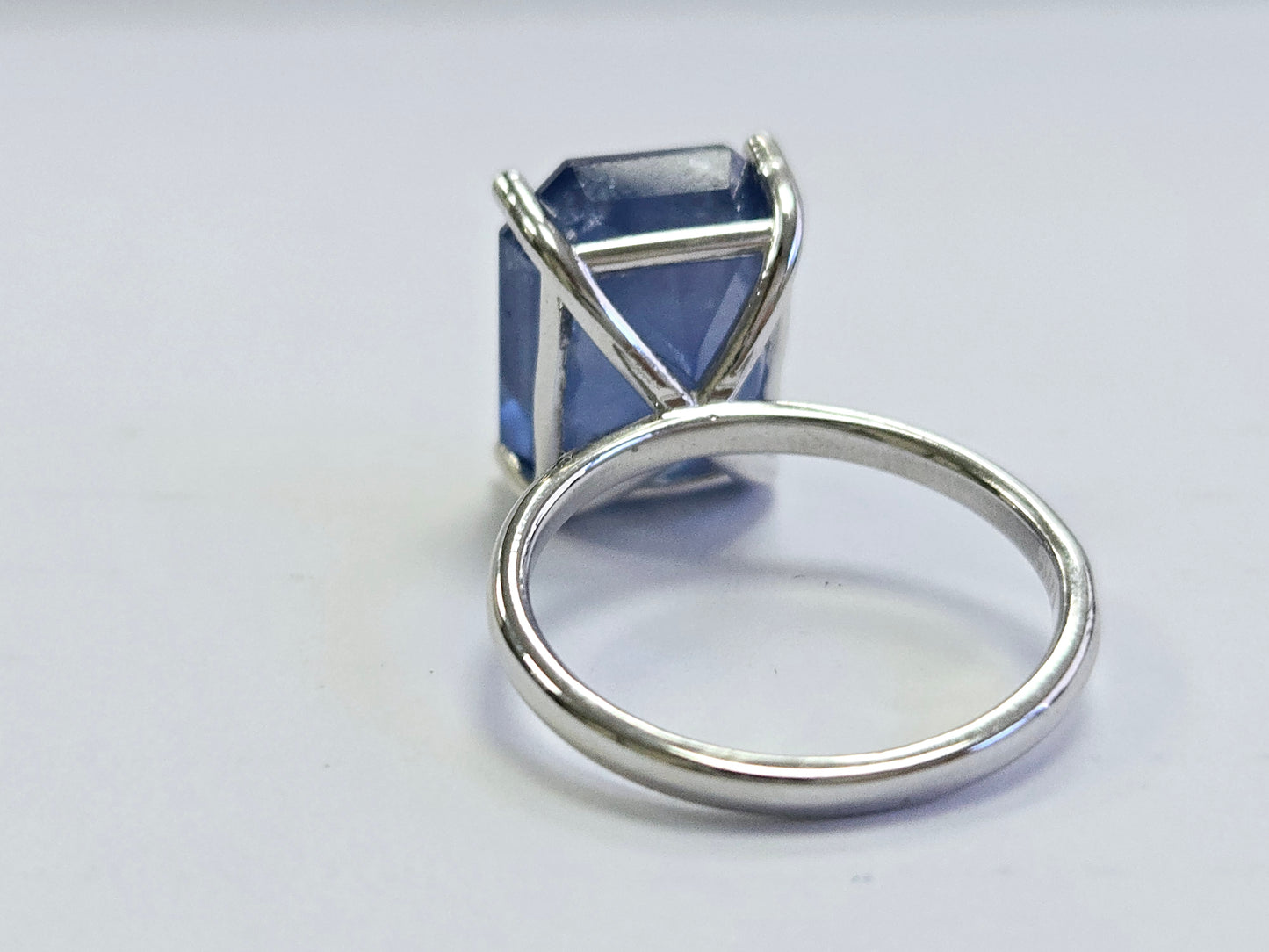 13.33 Carats Radiant Cut Natural Sapphire Ring 14 Karat White Gold