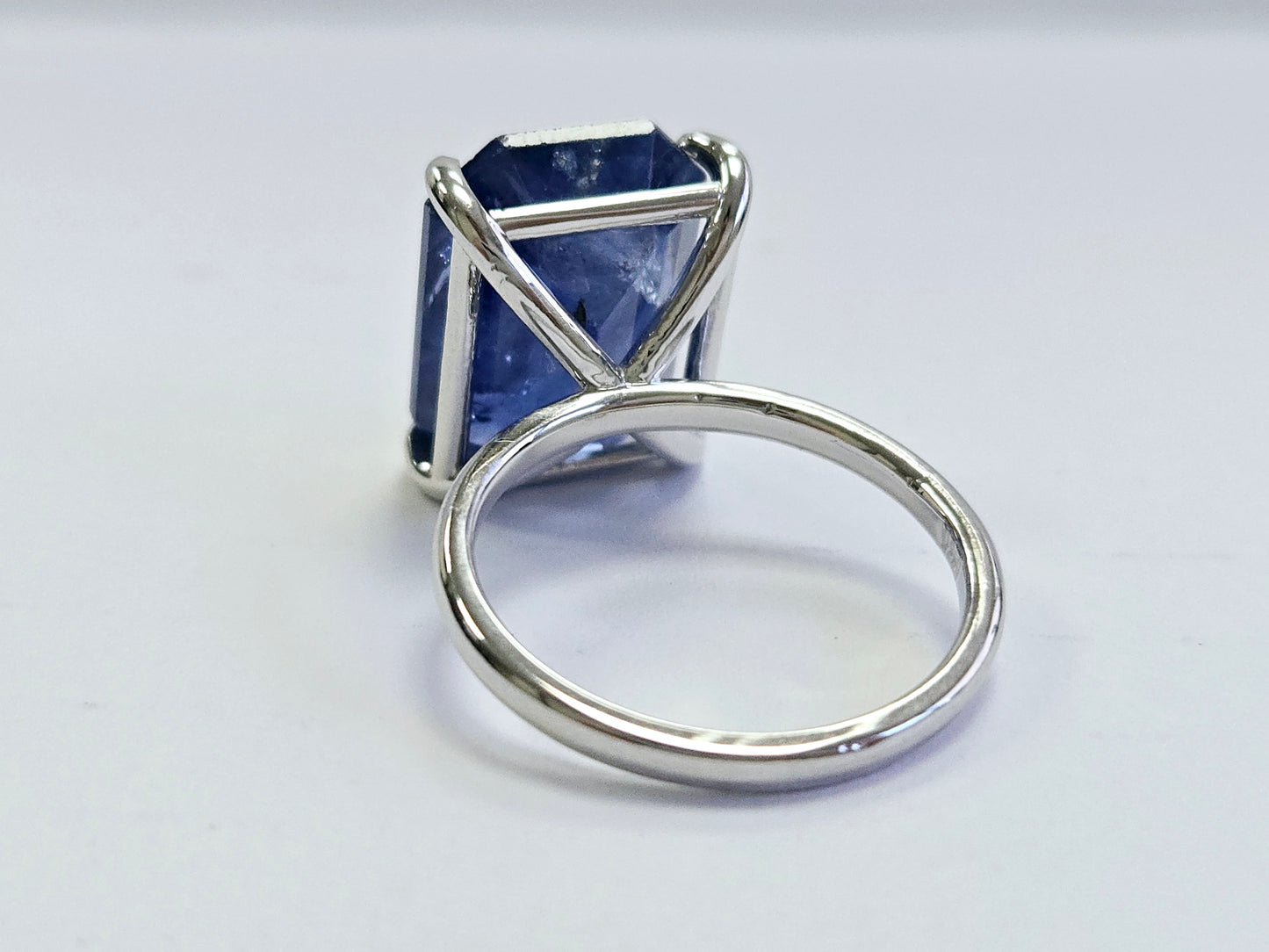 12.34 Carats Radiant Cut Natural Sapphire Ring 14 Karat White Gold