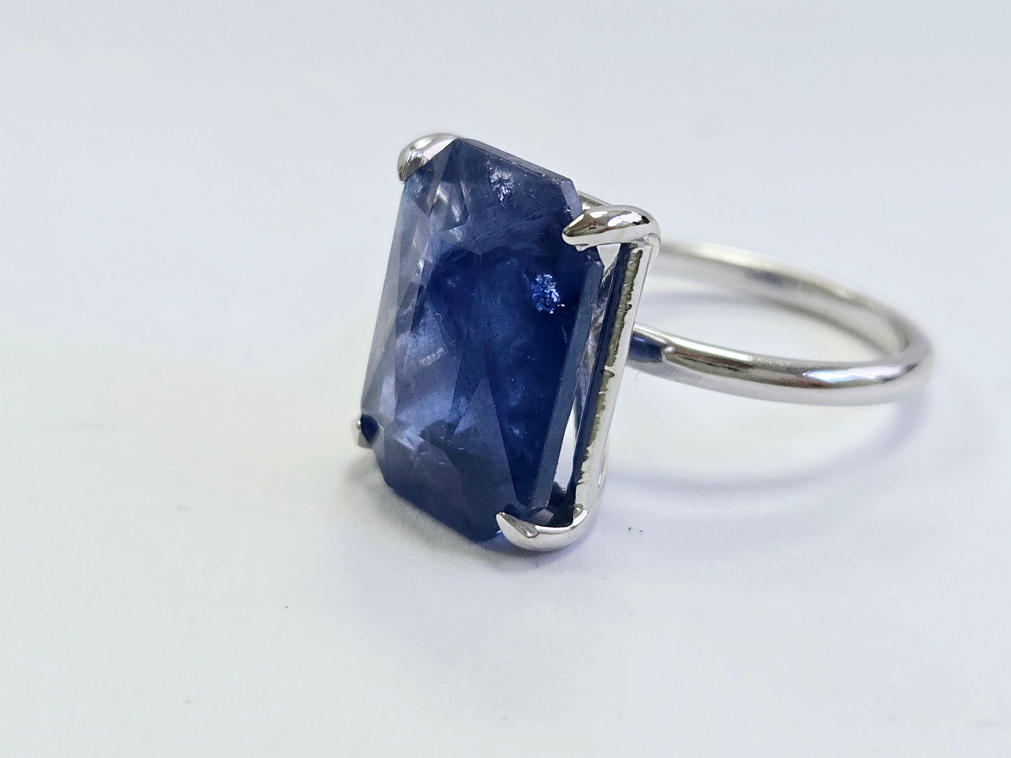 12.34 Carats Radiant Cut Natural Sapphire Ring 14 Karat White Gold