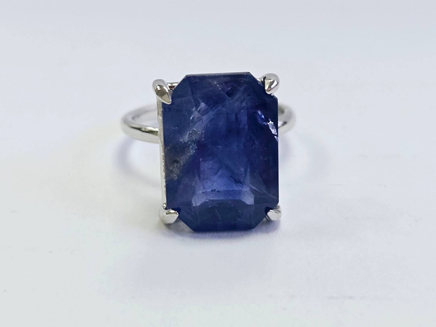 12.34 Carats Radiant Cut Natural Sapphire Ring 14 Karat White Gold