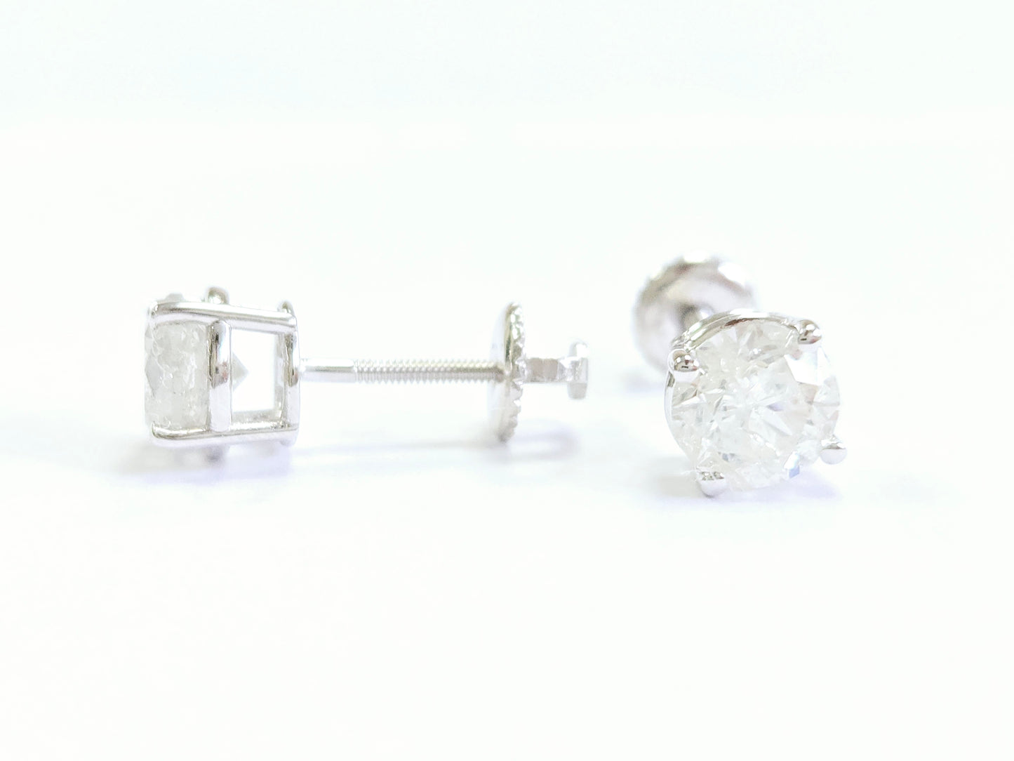 2.02 Carats Natural Diamond Round Shape Studs 14 Karat White Gold