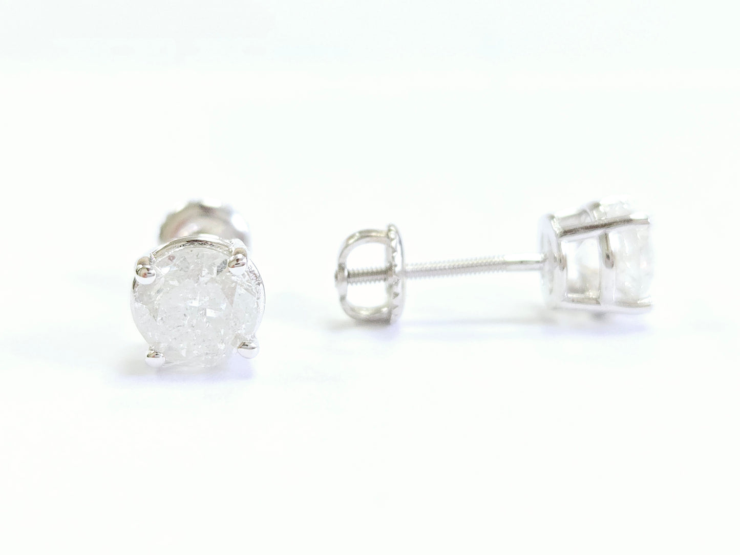 2.02 Carats Natural Diamond Round Shape Studs 14 Karat White Gold