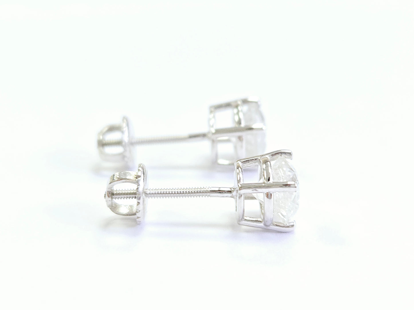2.02 Carats Natural Diamond Round Shape Studs 14 Karat White Gold