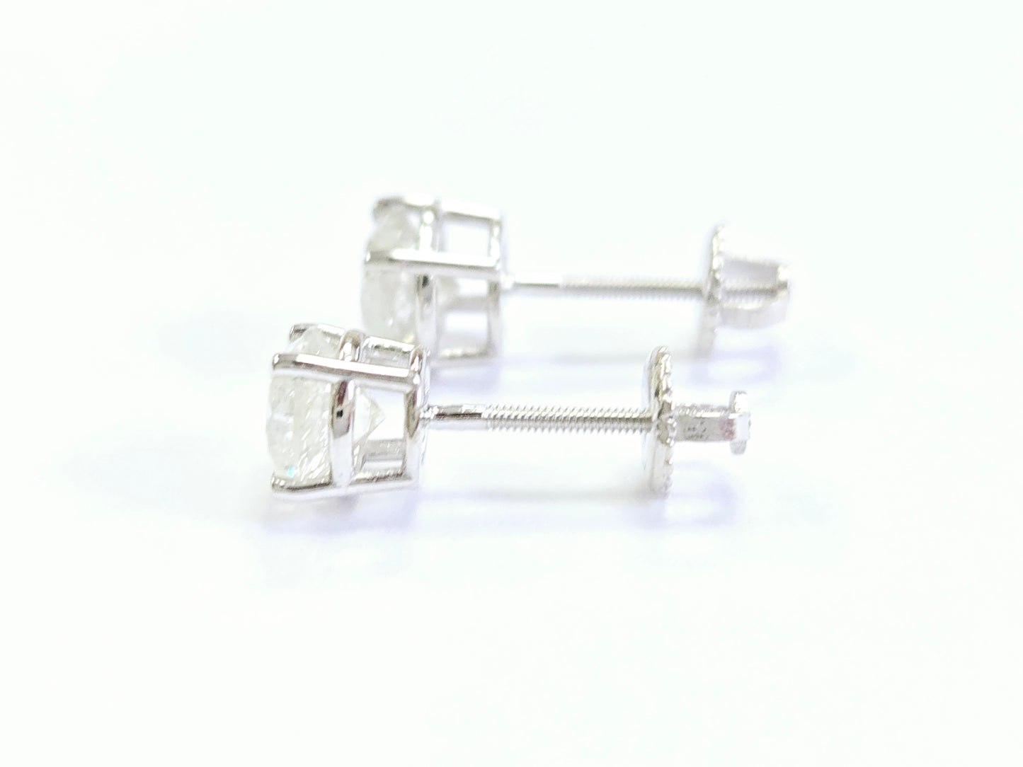 2.02 Carats Natural Diamond Round Shape Studs 14 Karat White Gold