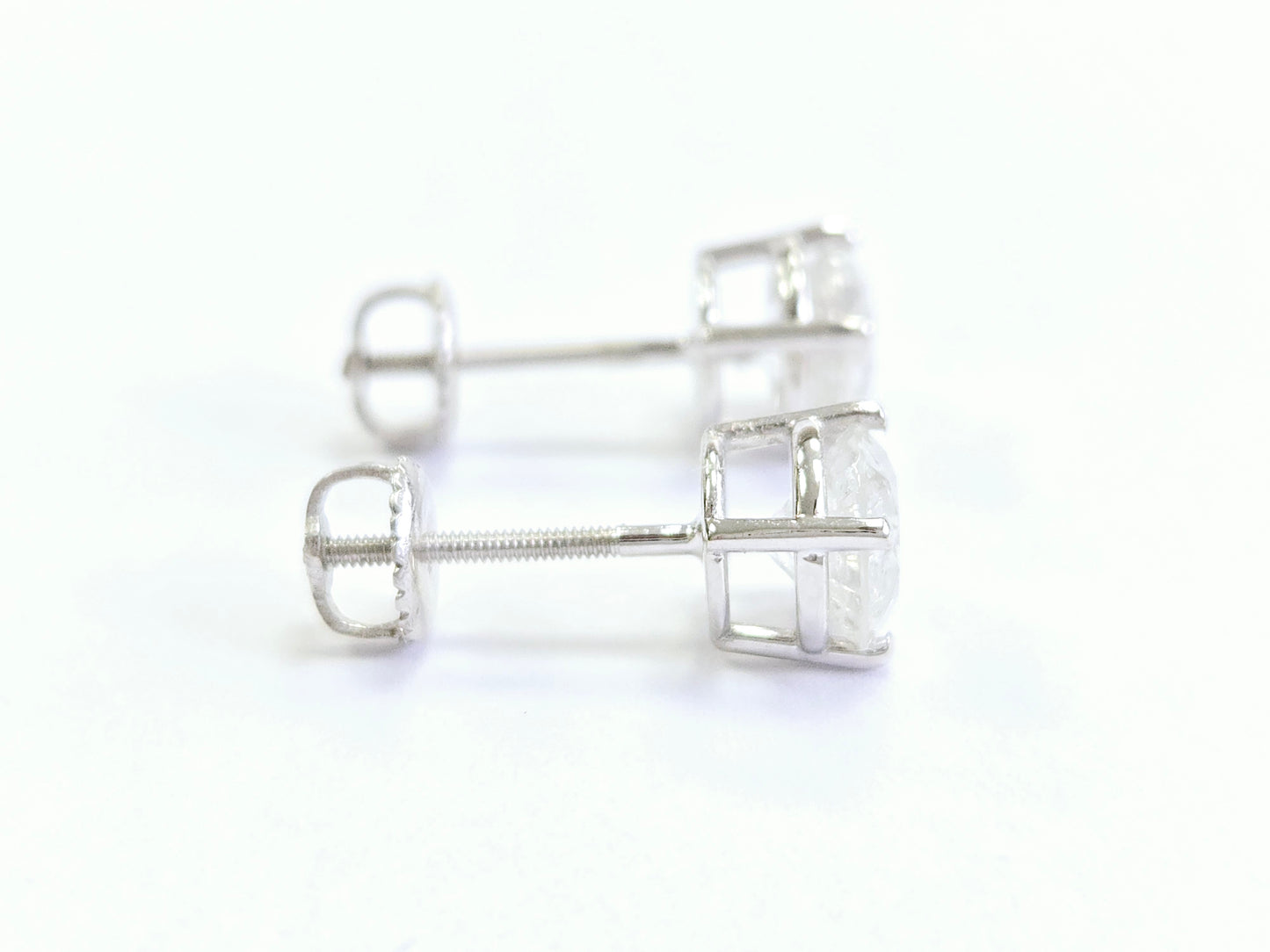 2.18 Carats Natural Diamond Round Shape Studs 14 Karat White Gold