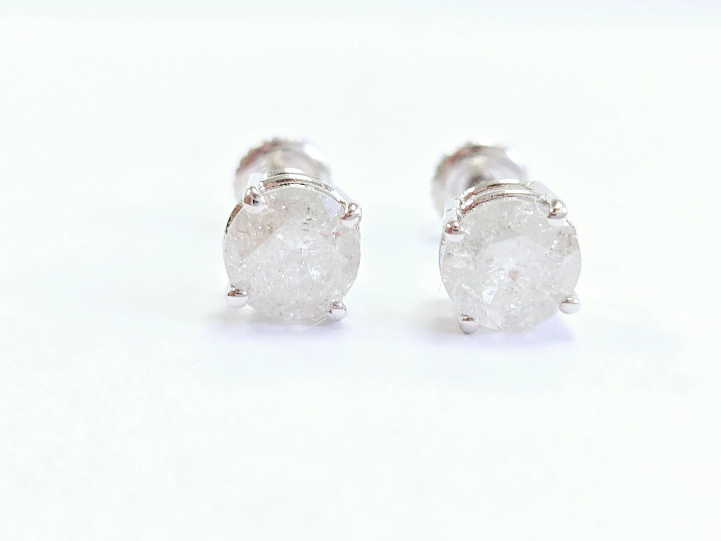2.18 Carats Natural Diamond Round Shape Studs 14 Karat White Gold