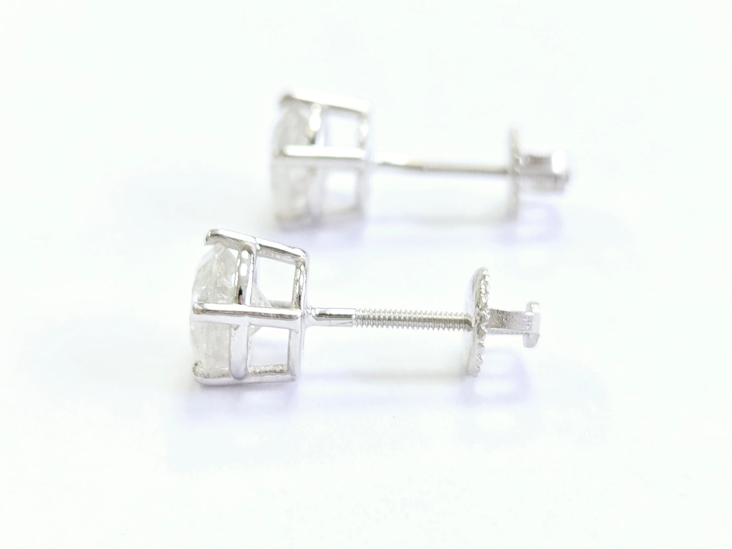 2.18 Carats Natural Diamond Round Shape Studs 14 Karat White Gold