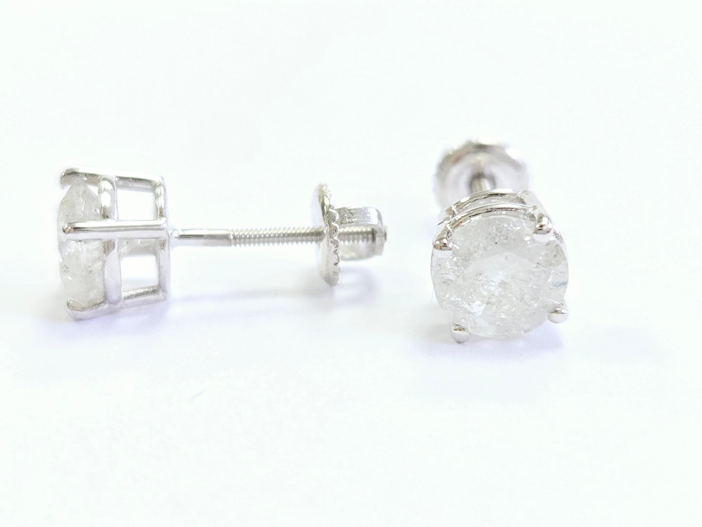 2.18 Carats Natural Diamond Round Shape Studs 14 Karat White Gold