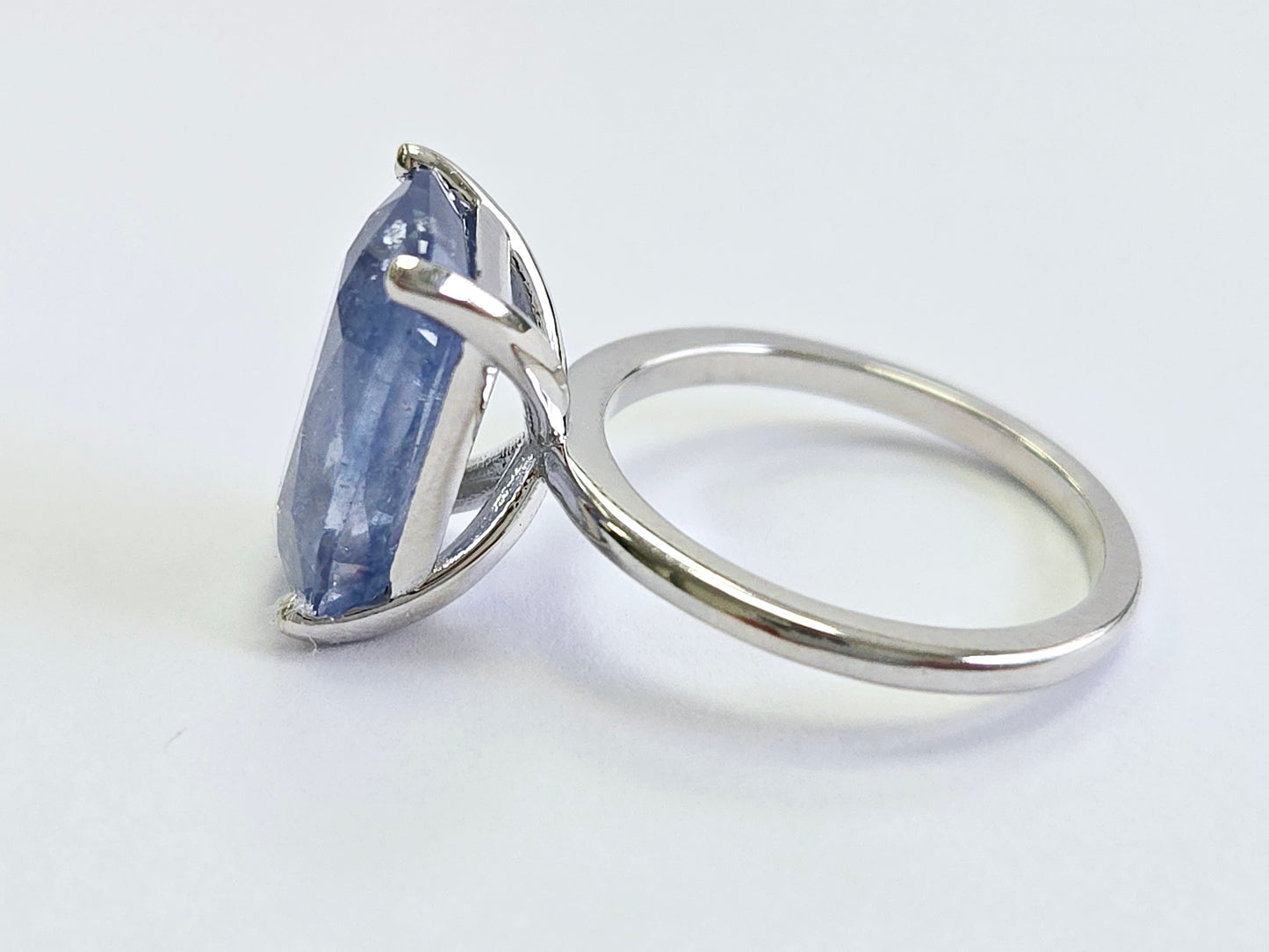7.08 Carats Emerald Cut Pastel Natural Sapphire Ring 14 Karat White Gold