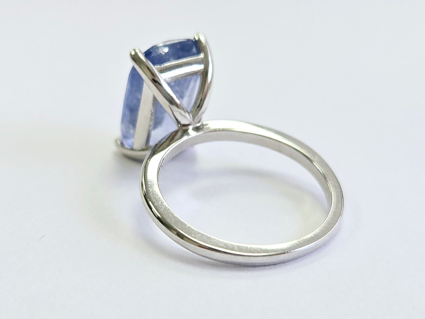 7.08 Carats Emerald Cut Pastel Natural Sapphire Ring 14 Karat White Gold