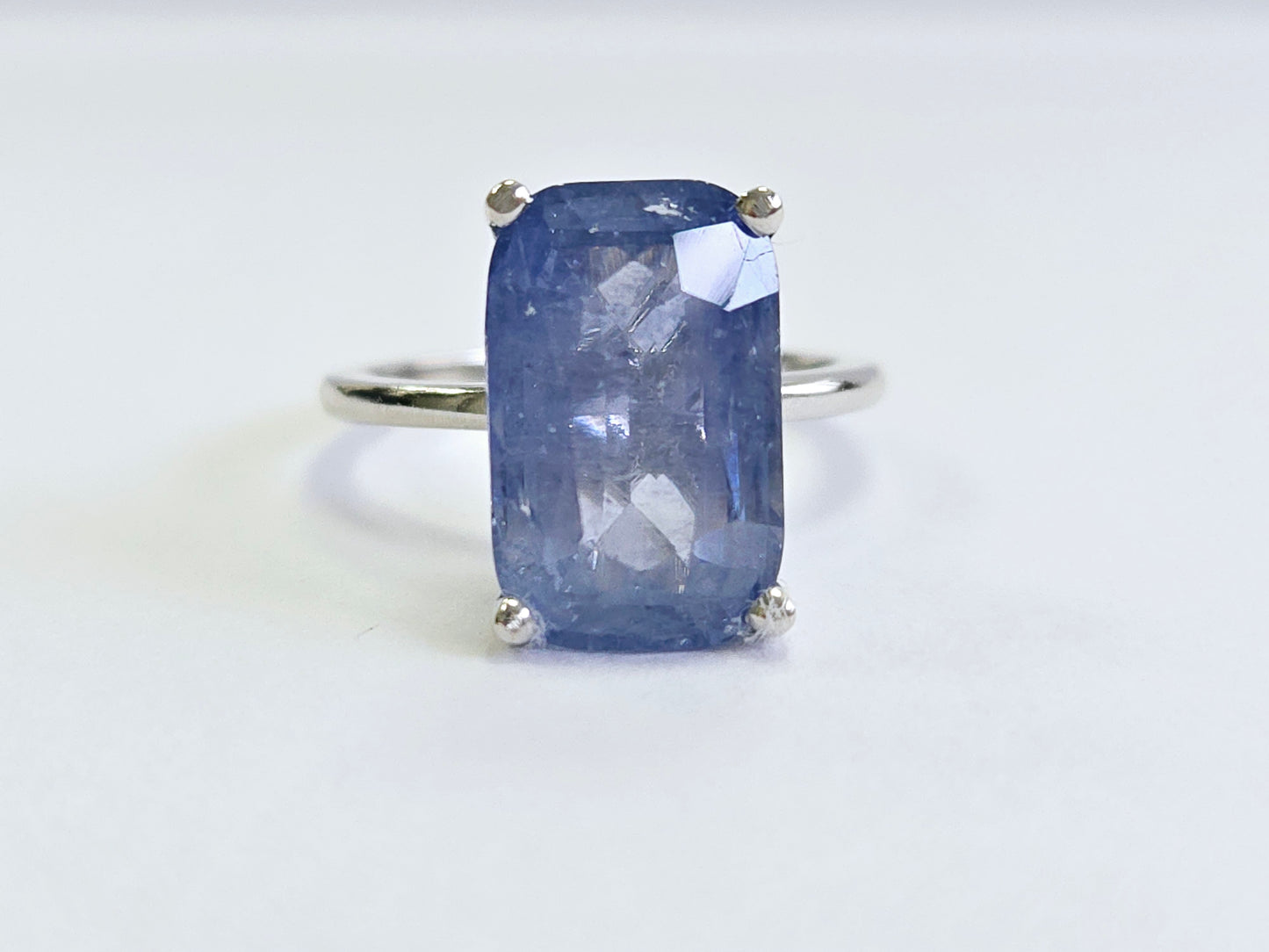 7.08 Carats Emerald Cut Pastel Natural Sapphire Ring 14 Karat White Gold