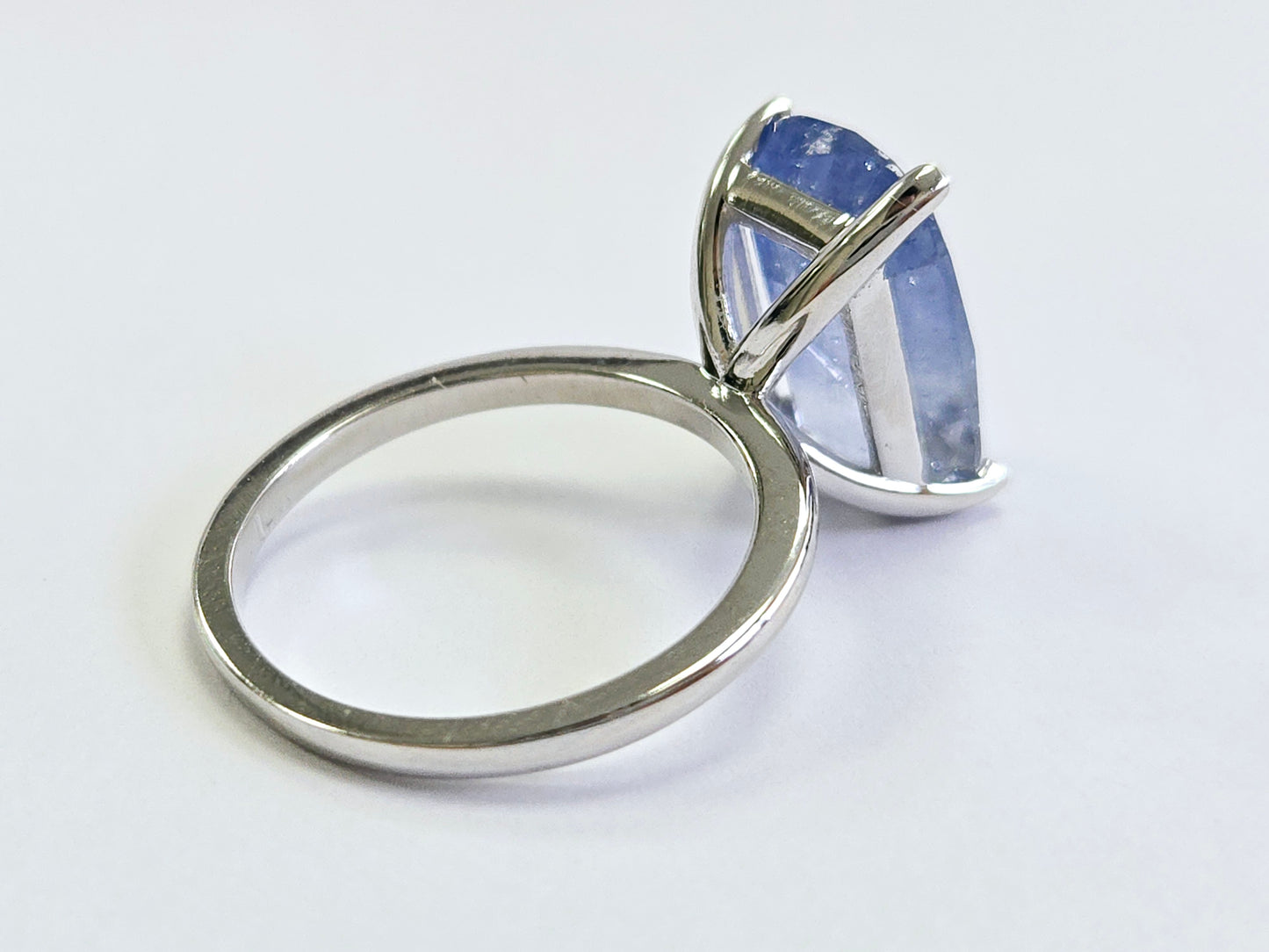 7.08 Carats Emerald Cut Pastel Natural Sapphire Ring 14 Karat White Gold