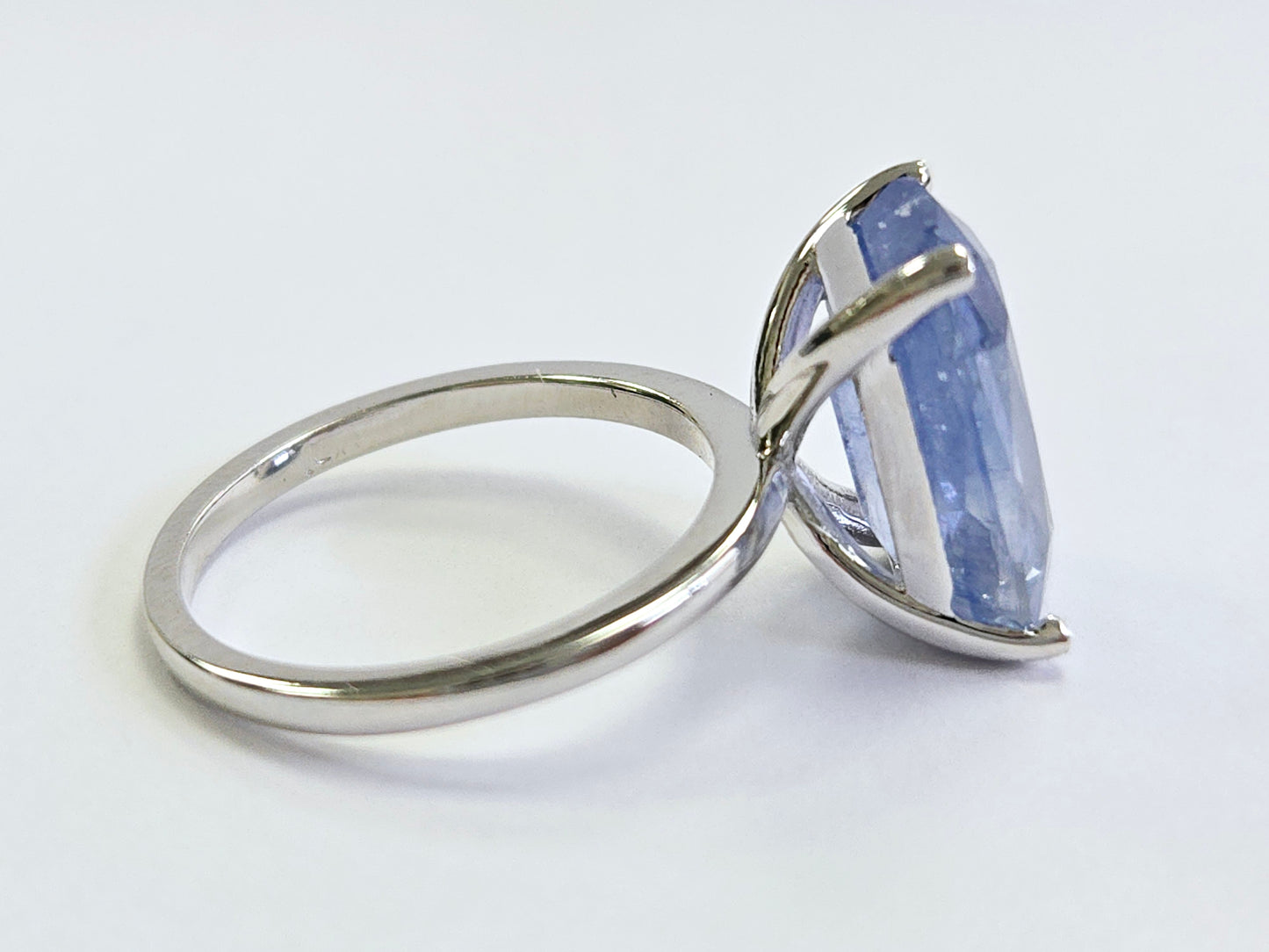 7.08 Carats Emerald Cut Pastel Natural Sapphire Ring 14 Karat White Gold