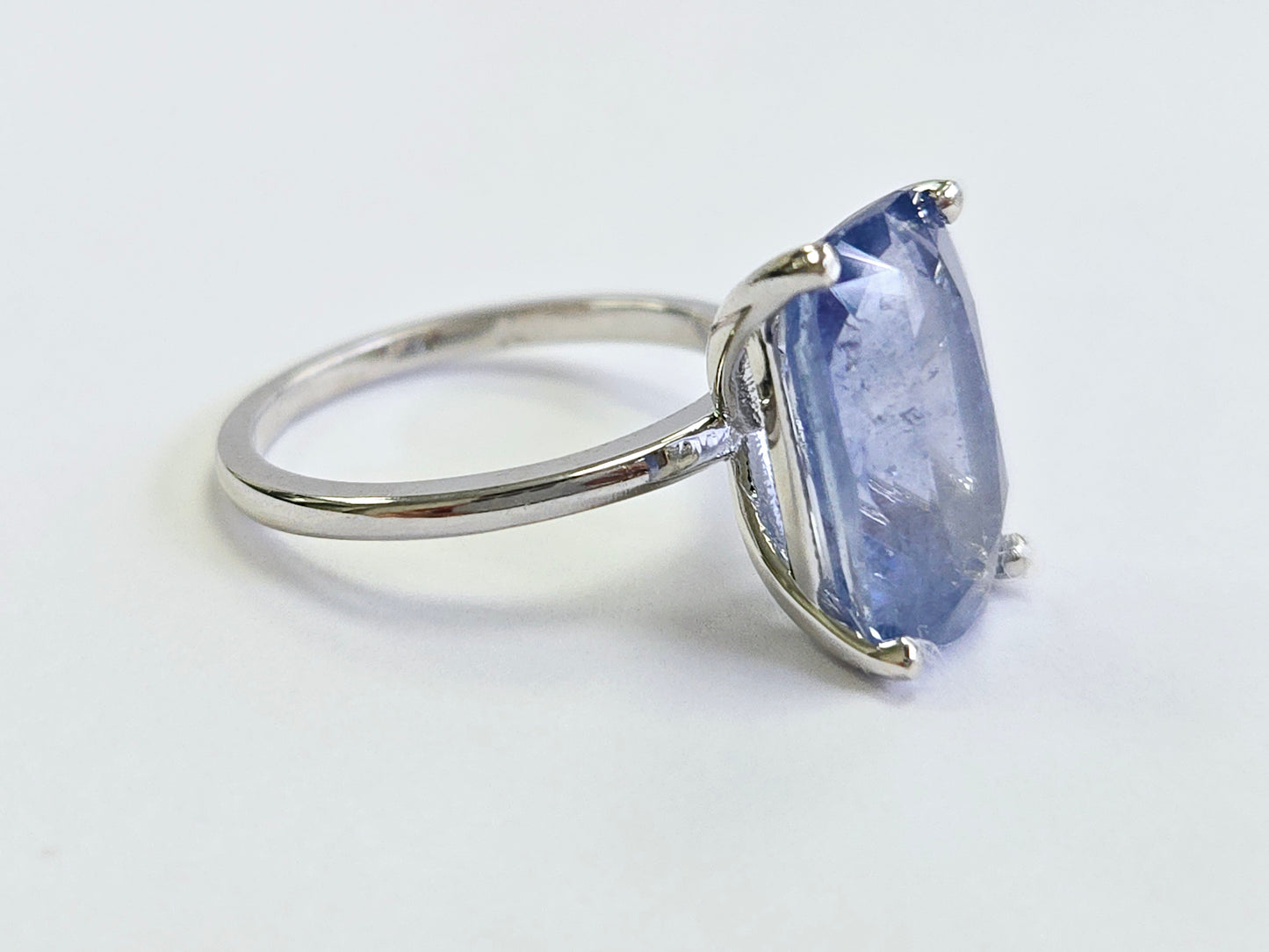 7.08 Carats Emerald Cut Pastel Natural Sapphire Ring 14 Karat White Gold