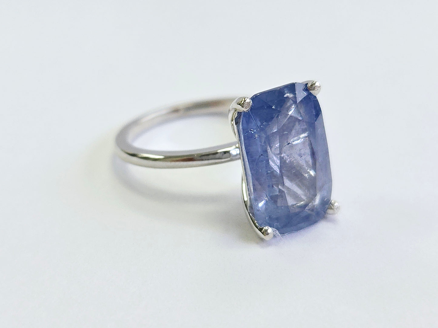 7.08 Carats Emerald Cut Pastel Natural Sapphire Ring 14 Karat White Gold