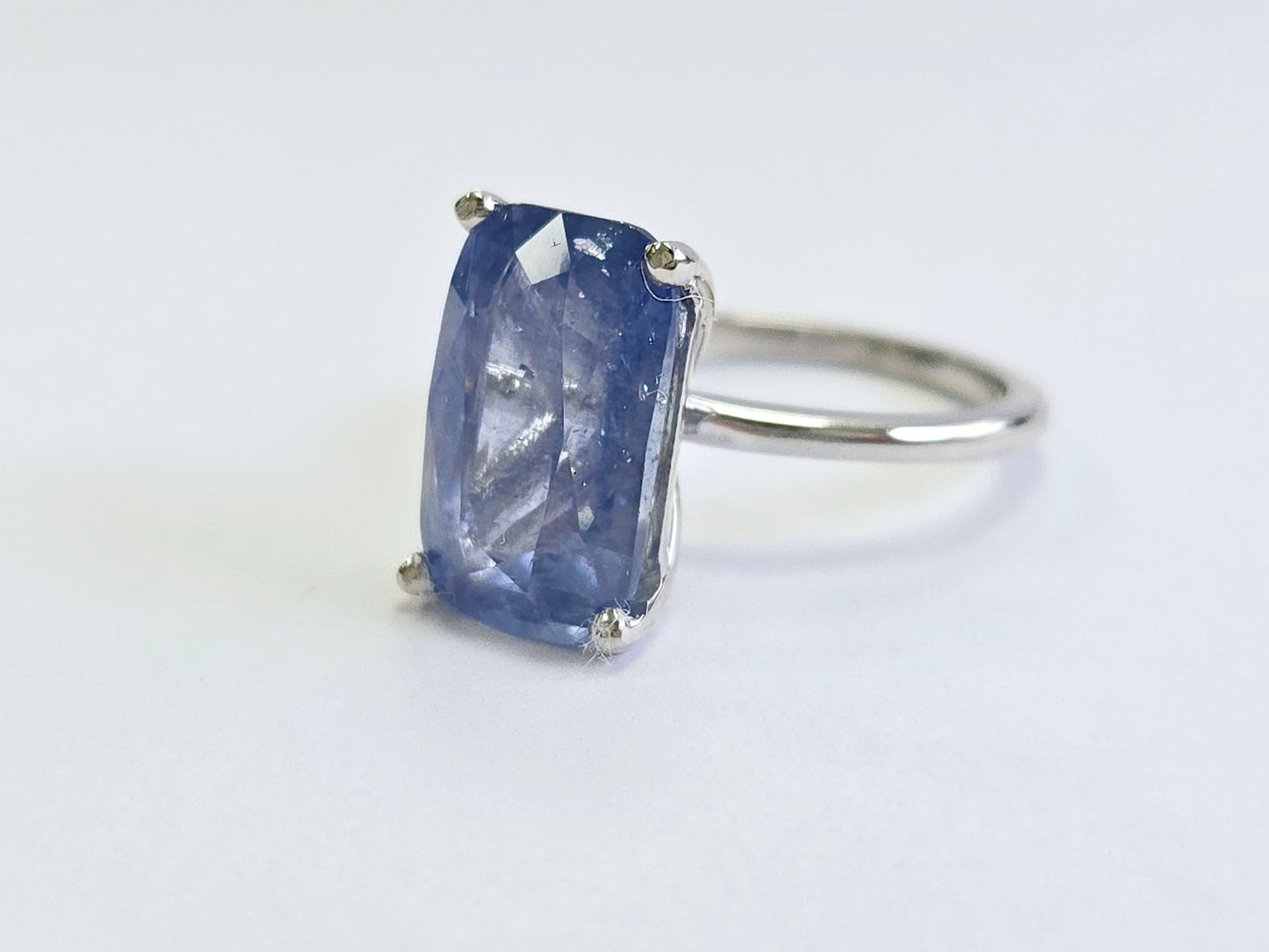 7.08 Carats Pastel Natural Sapphire Ring 14 Karat White Gold