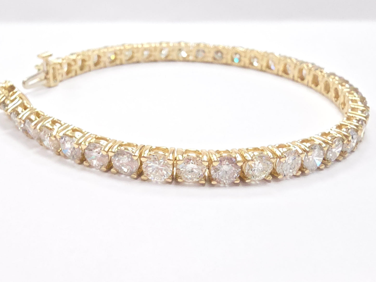 12.10 Carat Natural Diamond Tennis Bracelet 14K Yellow Gold